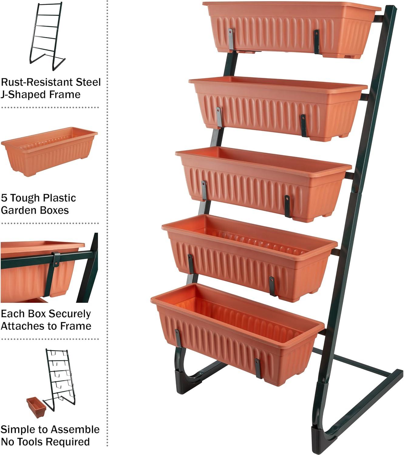 Pure Garden 5 Tier Vertical Planter Raised Garden Beds, Terracotta