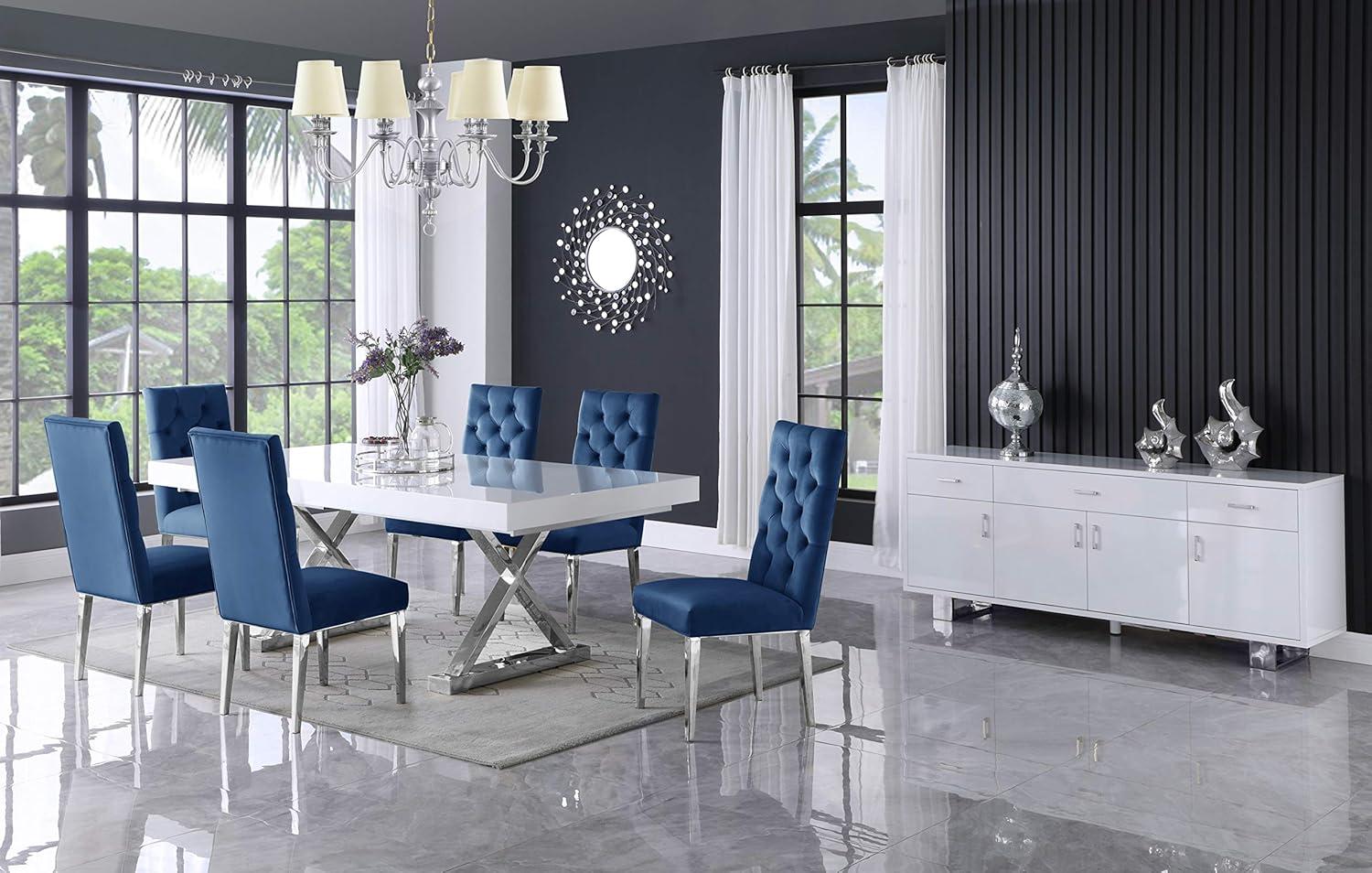 Excel White and Chrome Extendable Dining Table with Inverted X-Style Legs