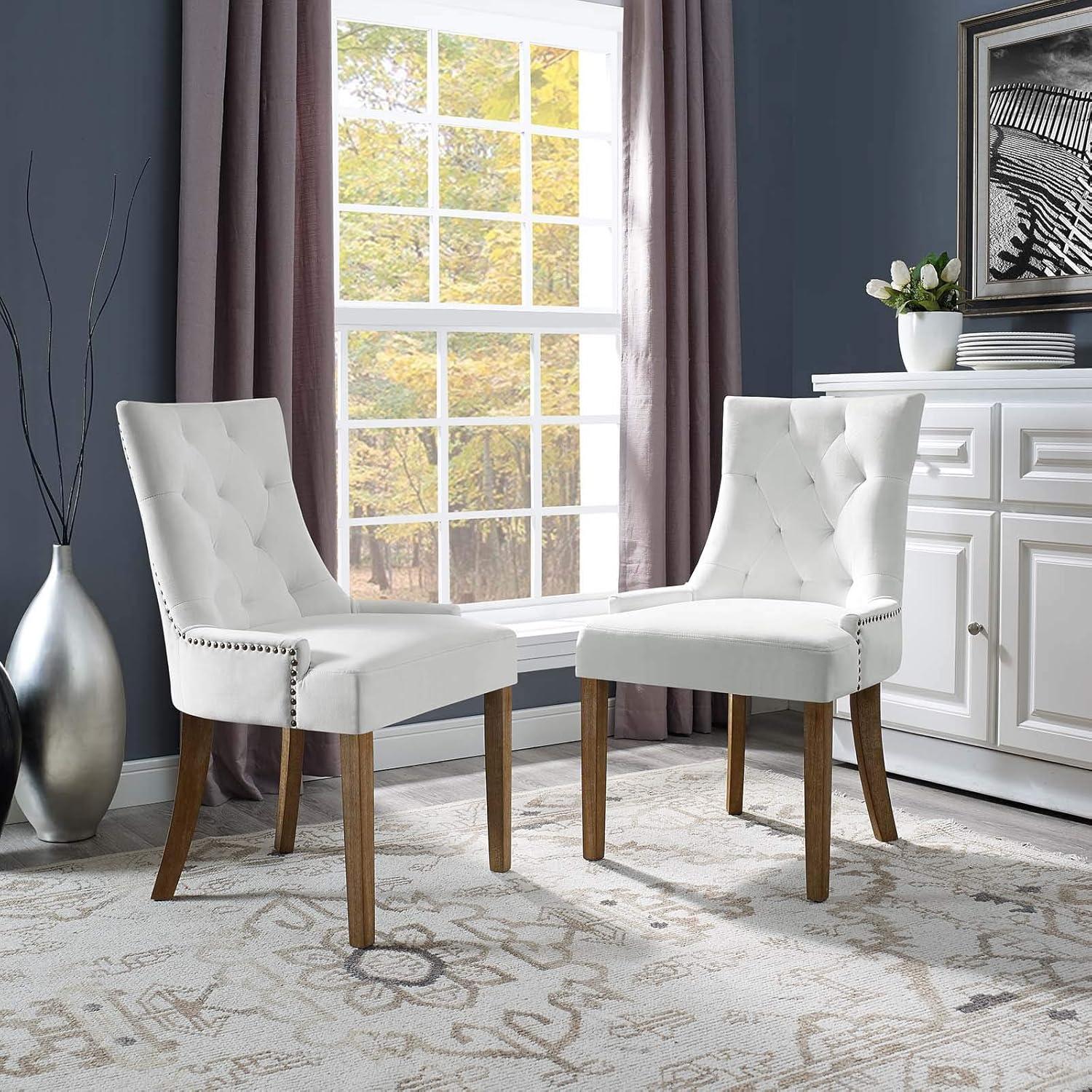 Modway Pose 19" Modern Performance Velvet Dining Chair in Ivory (Set of 2)