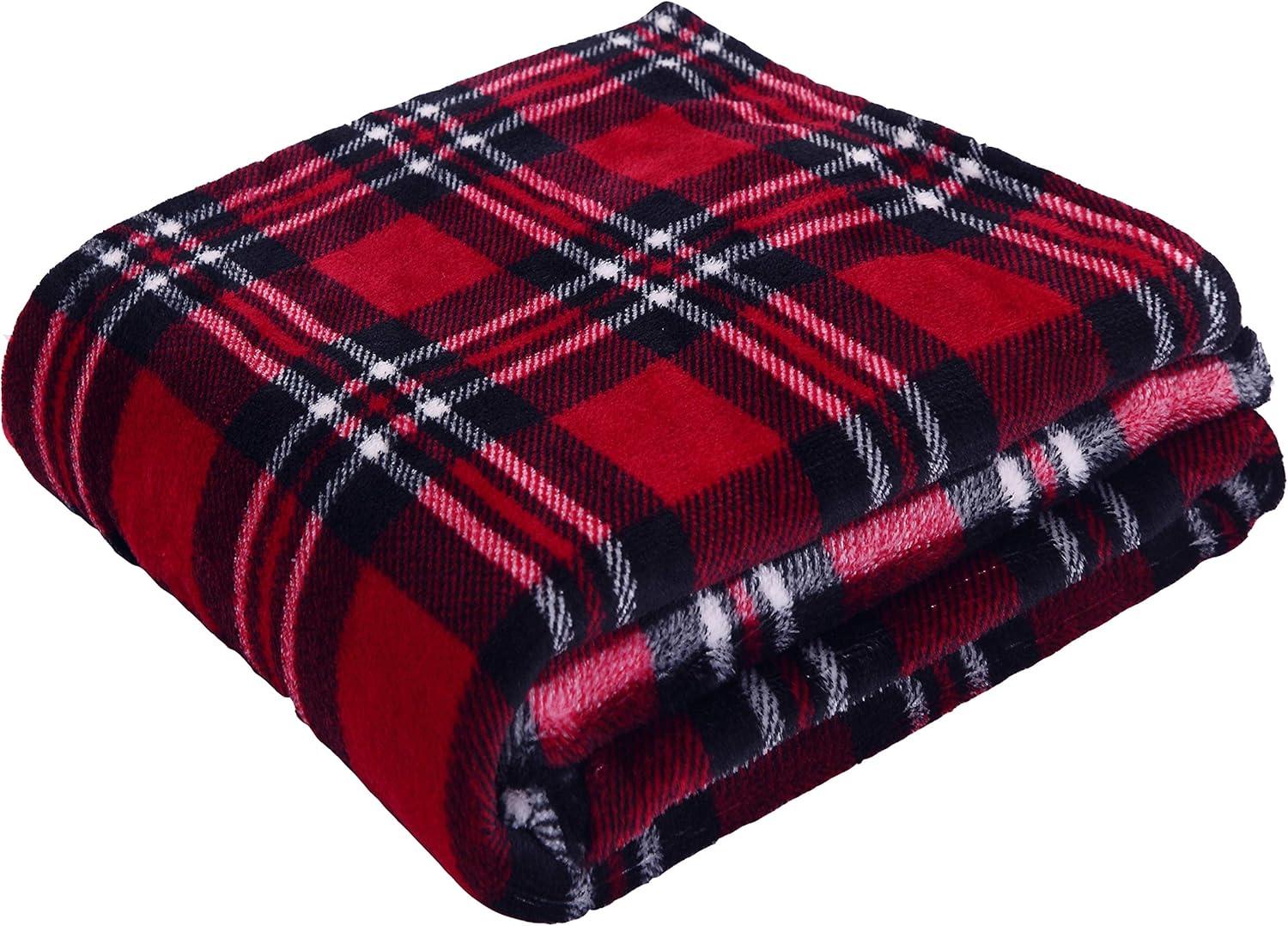 Red Plaid Fleece Throw Blanket, 50 x 60 Inch