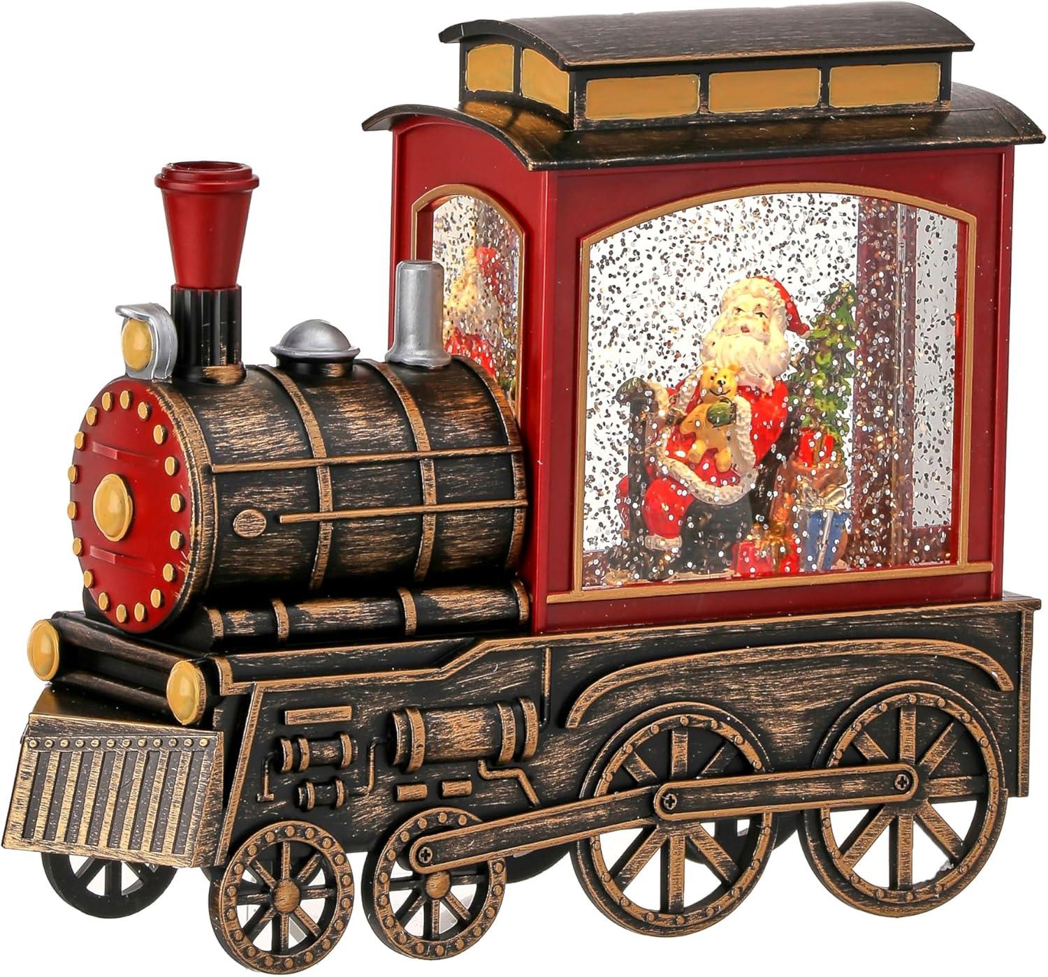 Regency International LED Battery/Timer USB Santa Train Water Globe 9-inch, Multicolor, Holiday Home Decor
