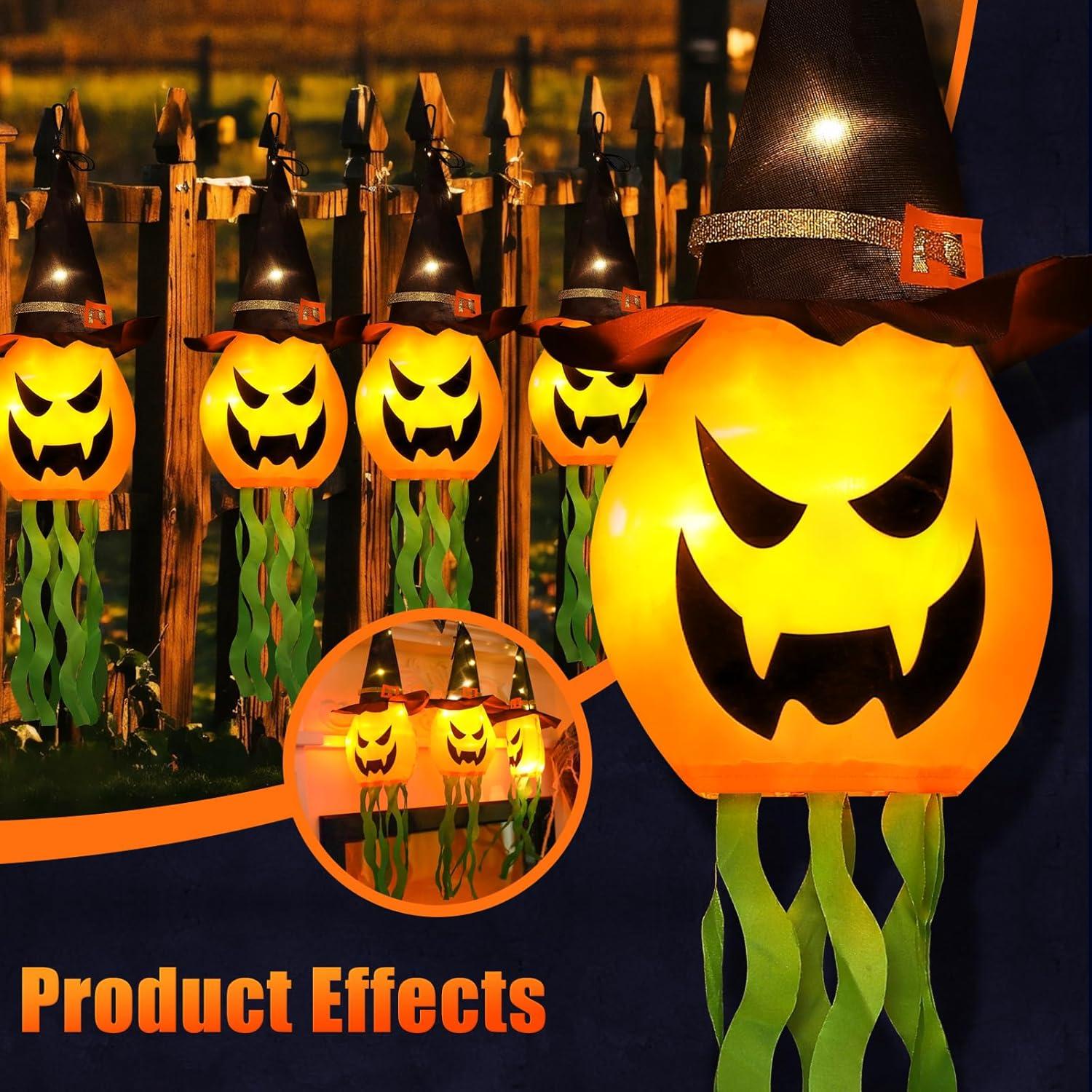 Glowing Pumpkin Witch Hat Halloween Hanging Lights with 3 Modes