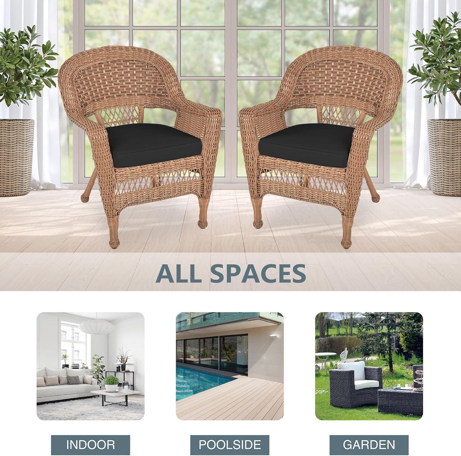 Jeco Wicker Chair in Espresso with Black Cushion (Set of 2)