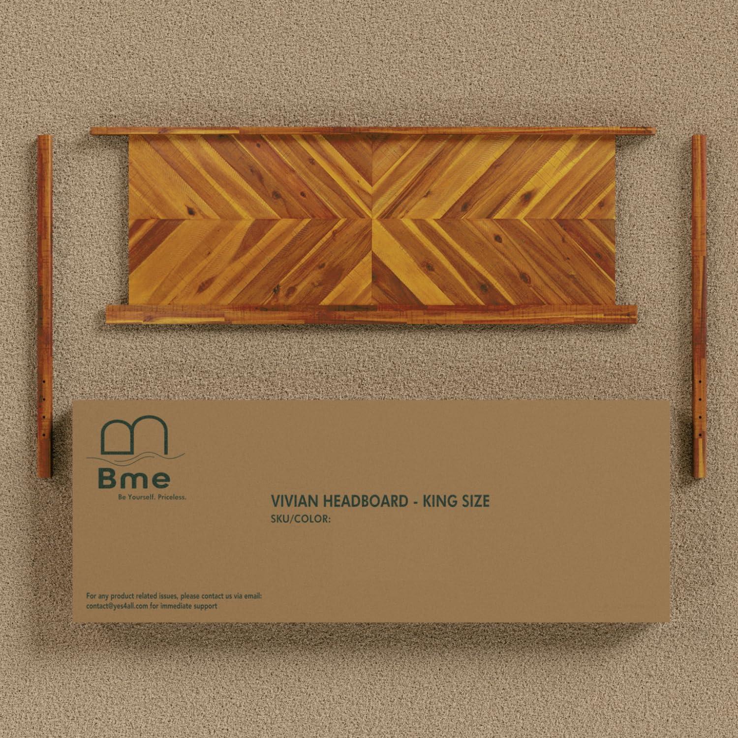 King Rustic Golden Brown Acacia Wood Slat Headboard