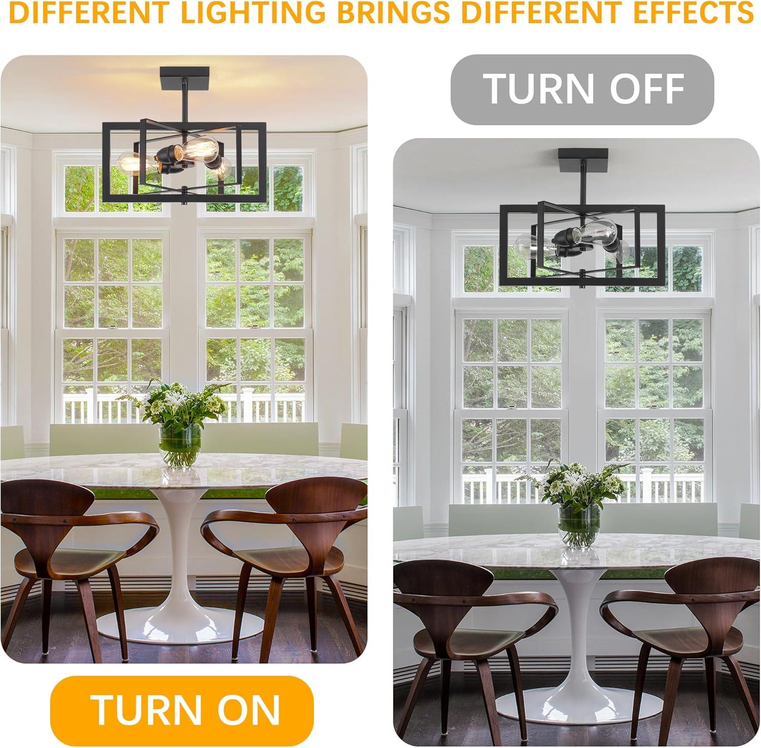 3-Light Black Ceiling Light Fixture for Dining Room Foyer Modern Farmhouse Lighting Fixtures Semi Flush Mount Rectangle Metal Ceiling Light for Bedroom Kitchen Island Entryway 15.74''