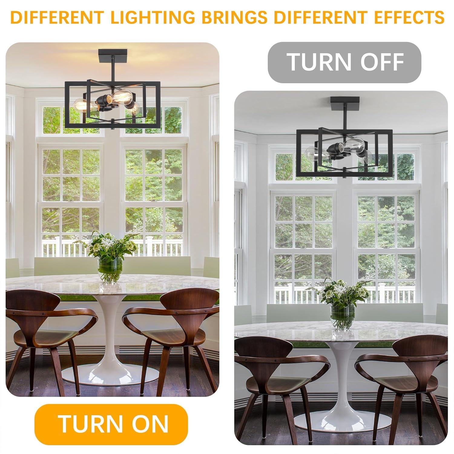 3-Light Black Ceiling Light Fixture for Dining Room Foyer Modern Farmhouse Lighting Fixtures Semi Flush Mount Rectangle Metal Ceiling Light for Bedroom Kitchen Island Entryway 15.74''