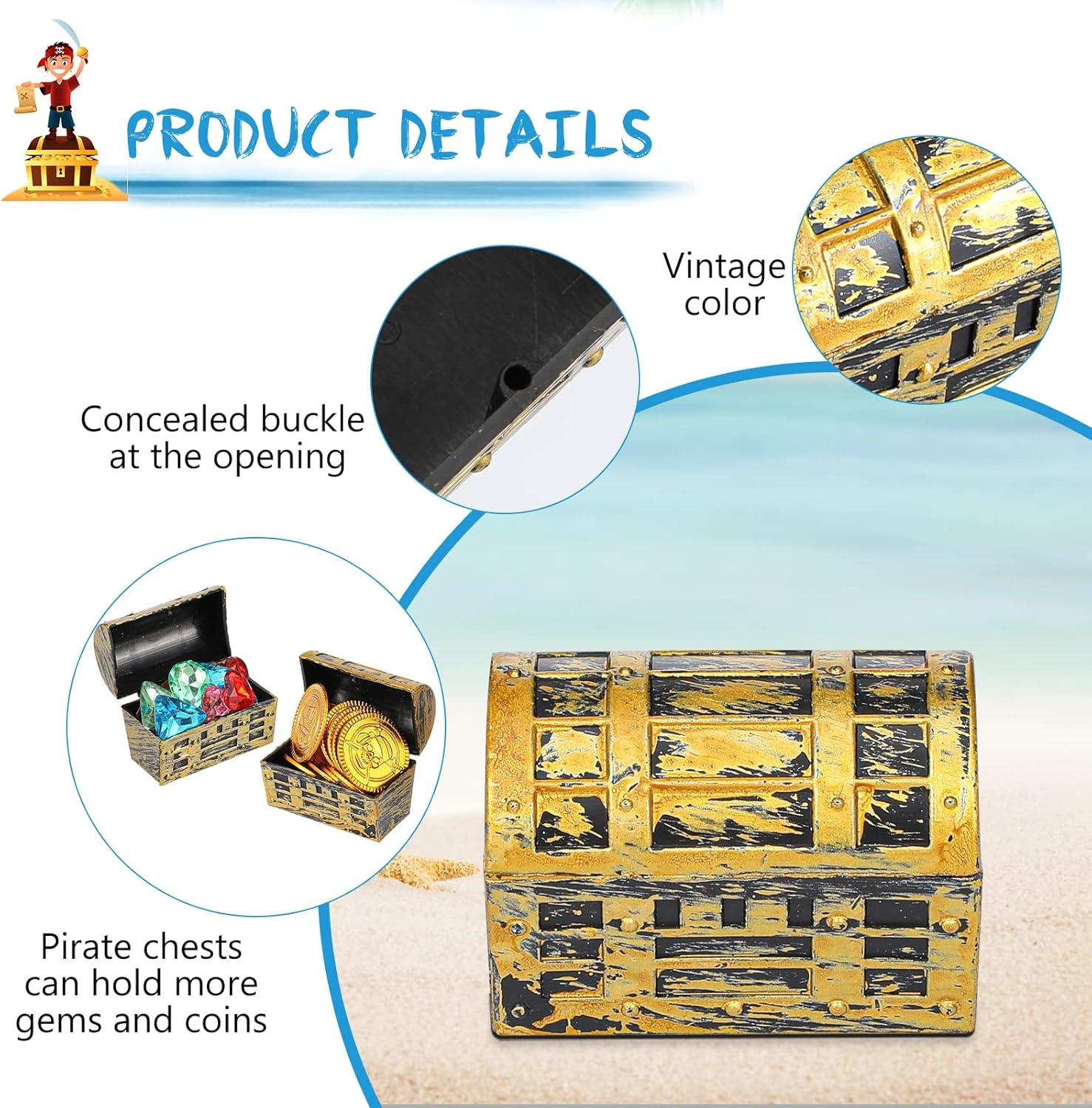 32 Pieces Mini Pirate Treasure Chests 2.3 Inch Plastic Treasure Chests with a Gold Finish Vintage Pirate Jewelry Box for Halloween Birthday Christmas Party Favors Trinkets Supplies for Boys Girls