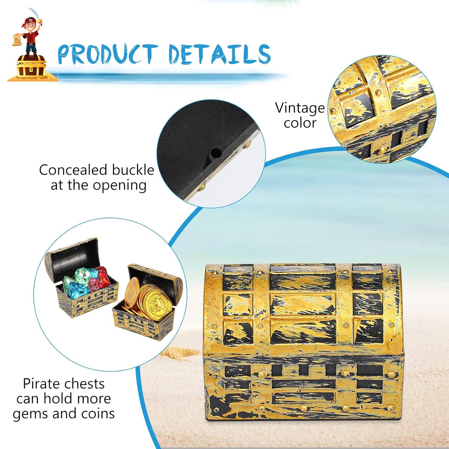 32 Pieces Mini Pirate Treasure Chests 2.3 Inch Plastic Treasure Chests with a Gold Finish Vintage Pirate Jewelry Box for Halloween Birthday Christmas Party Favors Trinkets Supplies for Boys Girls