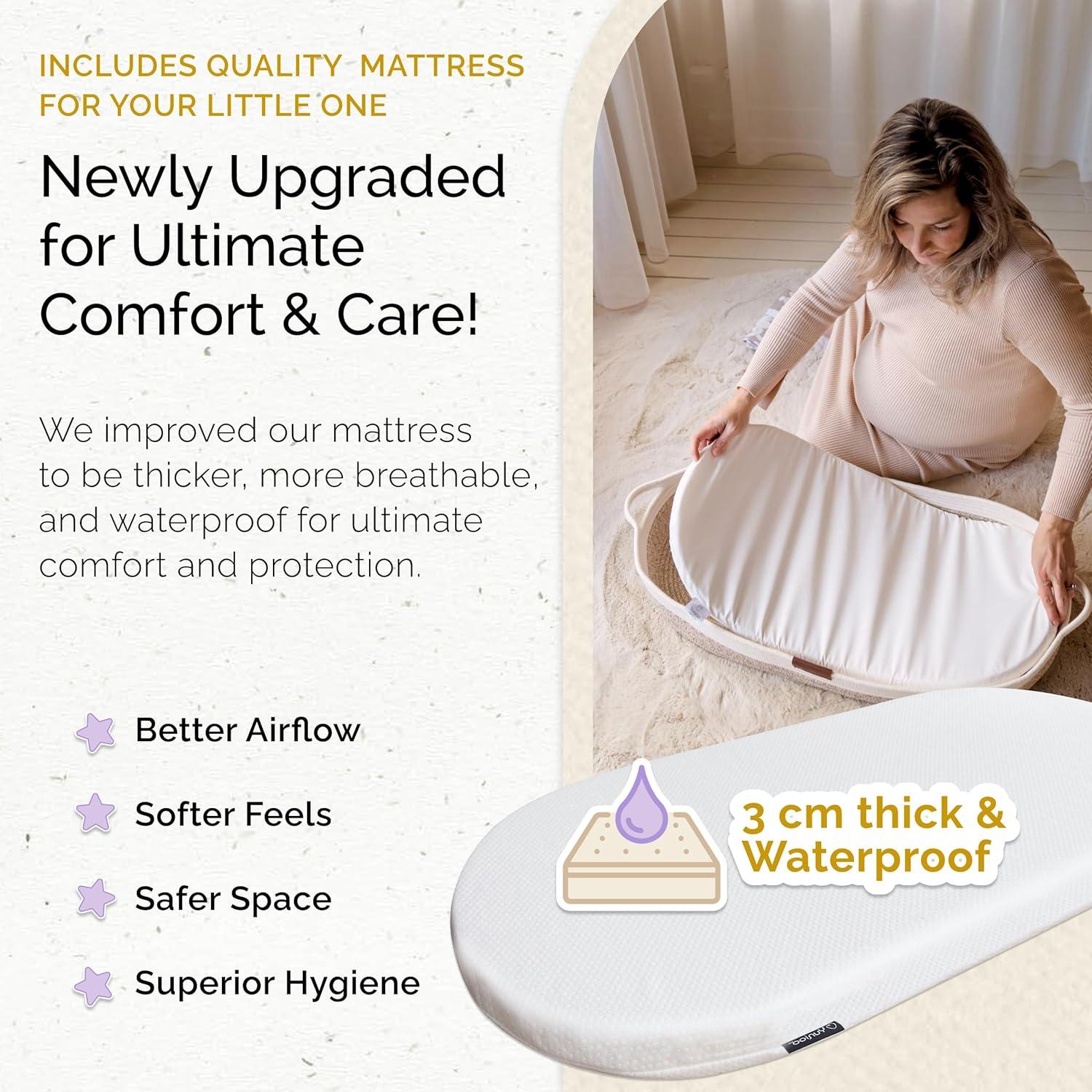 Baby Changing Basket, Portable Diaper Changing Pad, Moses Basket for Newborns, Changing Table Topper for Baby Nursery, Waterproof Travel Pad Cover, White