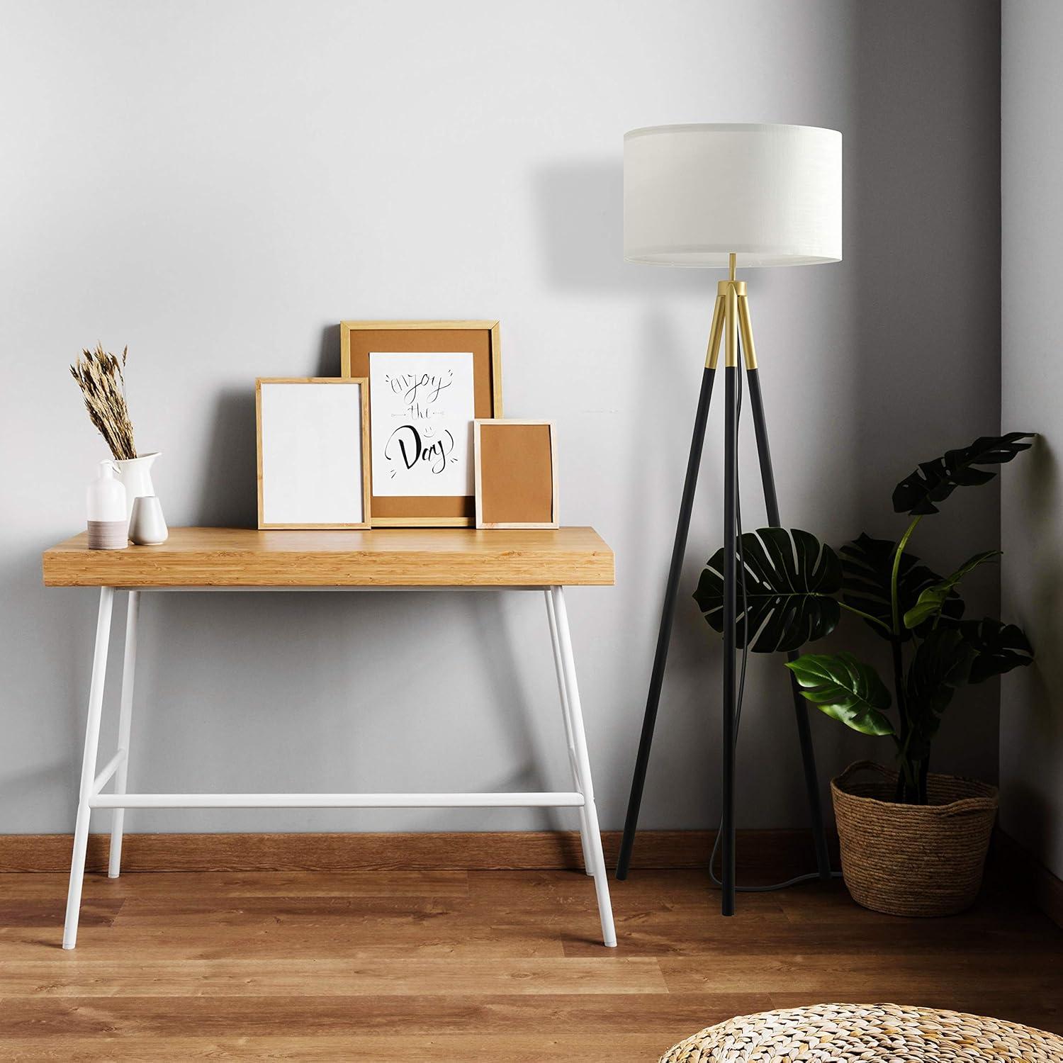 Brightech Levi 61 in. Mid Century Modern Tripod Floor Lamp with Fabric Drum Shade and Gold Finish - LED Bulb Included