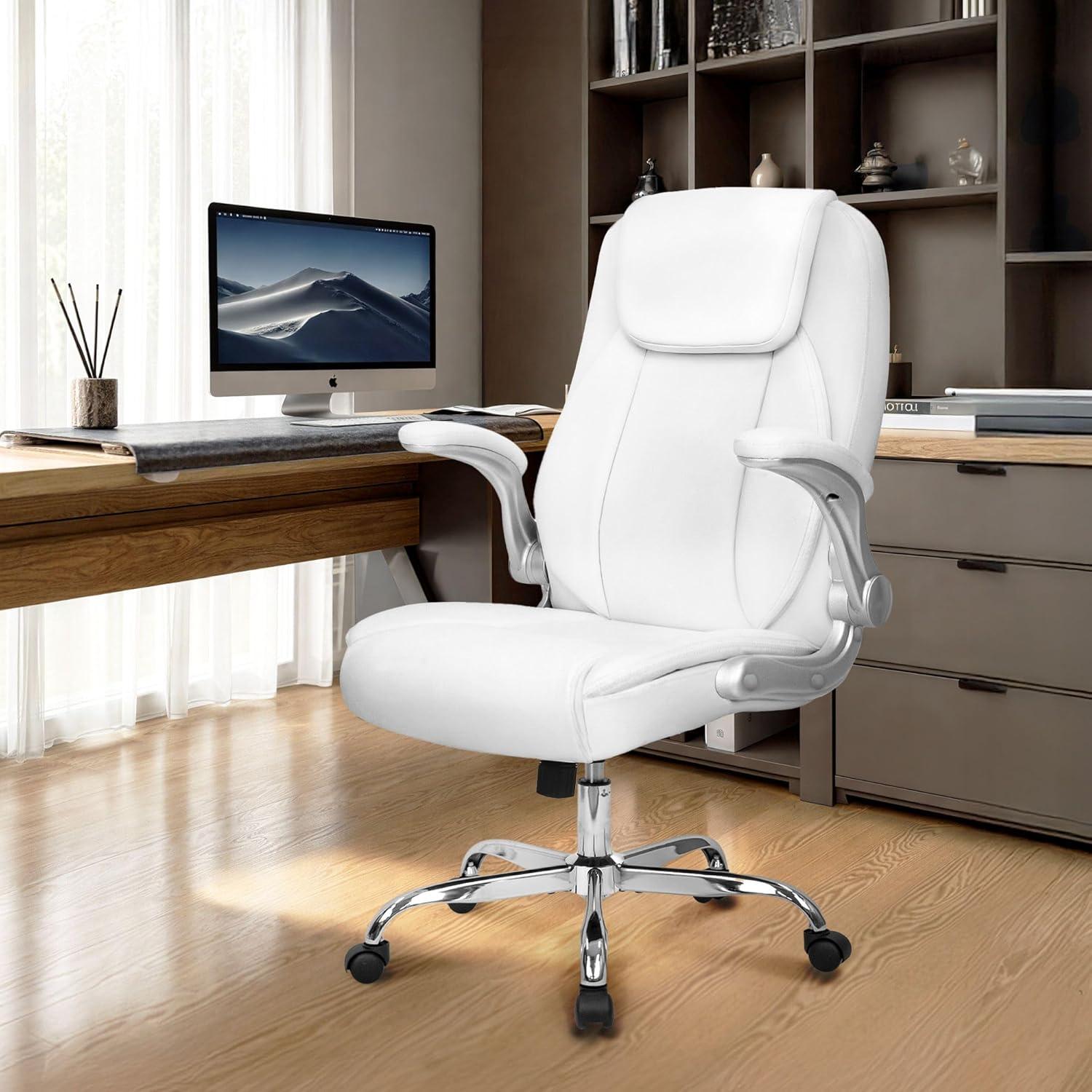Neo Chair executive office chair cushioned 8 Hours Comfort, Heavy Duty Design, ergonomic back support flip-up armrest, White