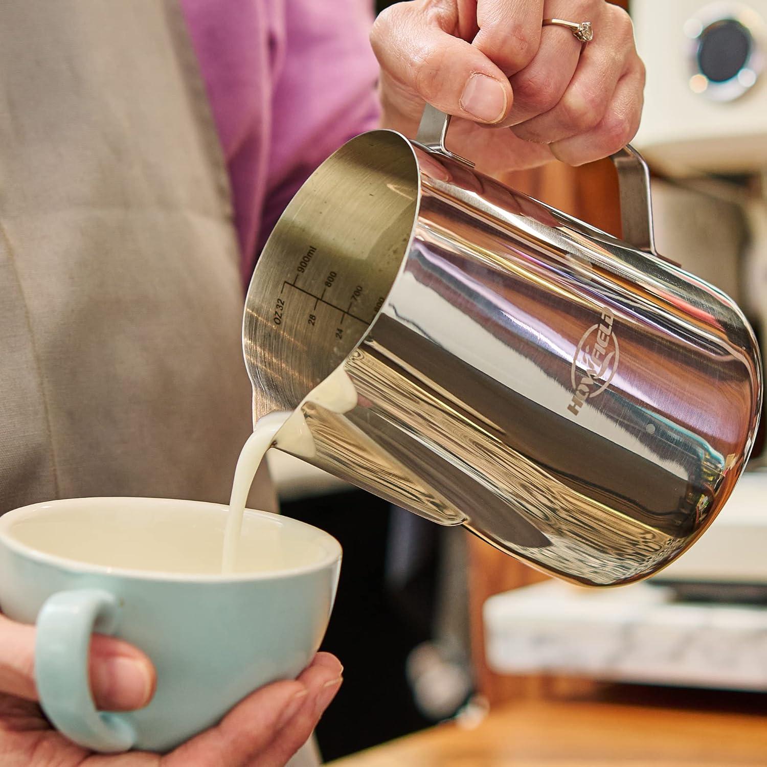 12oz (350ml) Milk Frothing Pitcher 304 Stainless Steel Steaming Jug with Latte Art Pen Anti-Scald Handle & Scale Barista Frother Cup for Cappuccino, Latte, Coffee Accessories