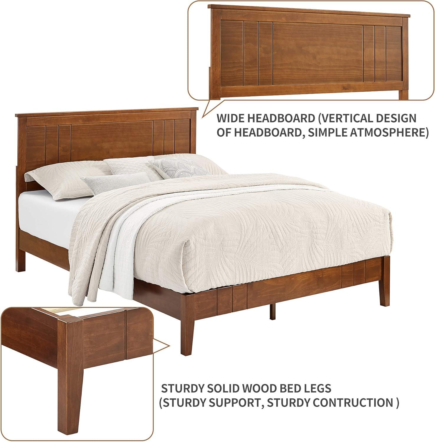 MUSEHOMEINC Easy Assembly Solid Pinewood Mid Century Platform Bed with Headboard and Slat Supports, No Box Spring Needed