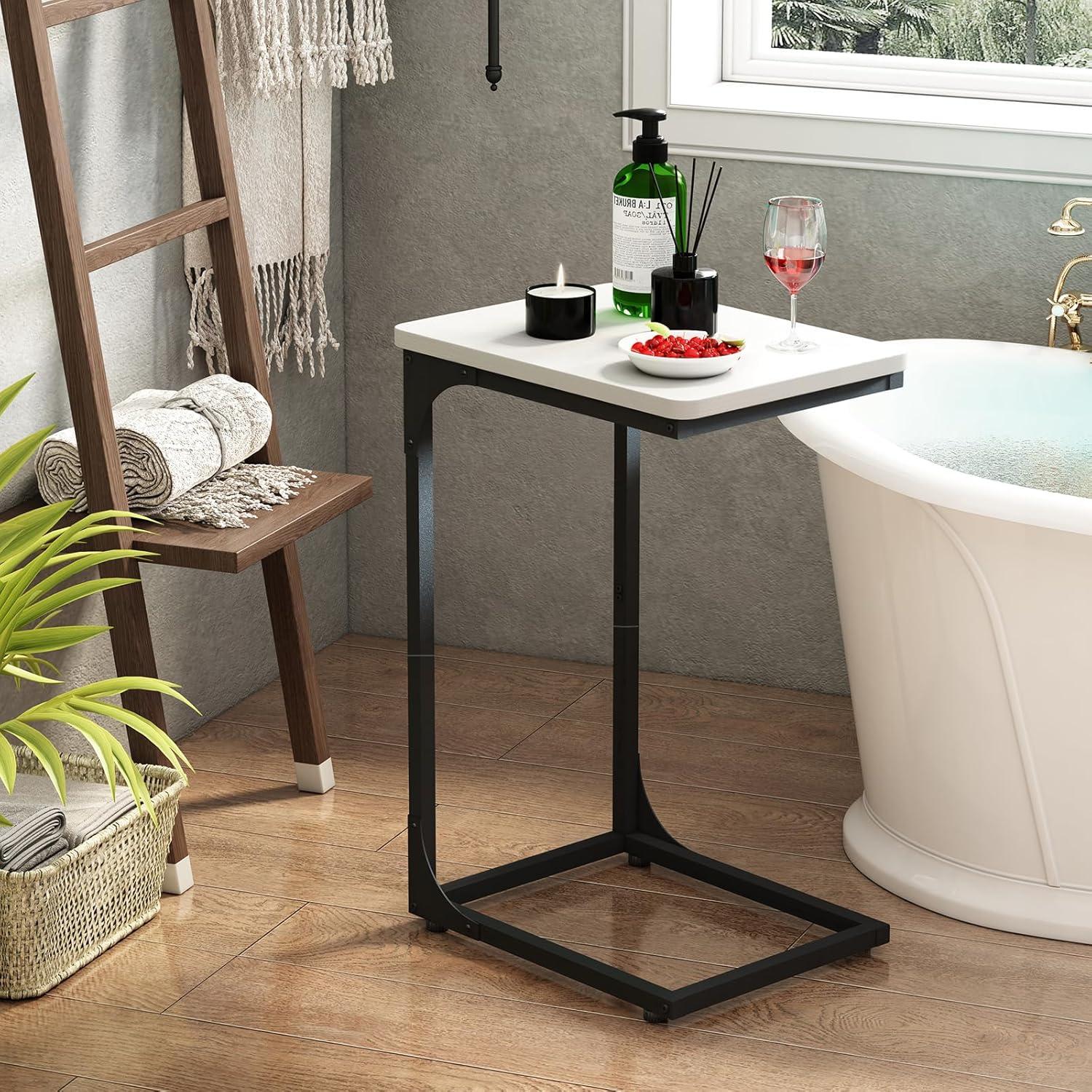 C Table Side Table Set of 2 Living Room Sets C Shaped Couch Tray End Tables Modern, Black and White