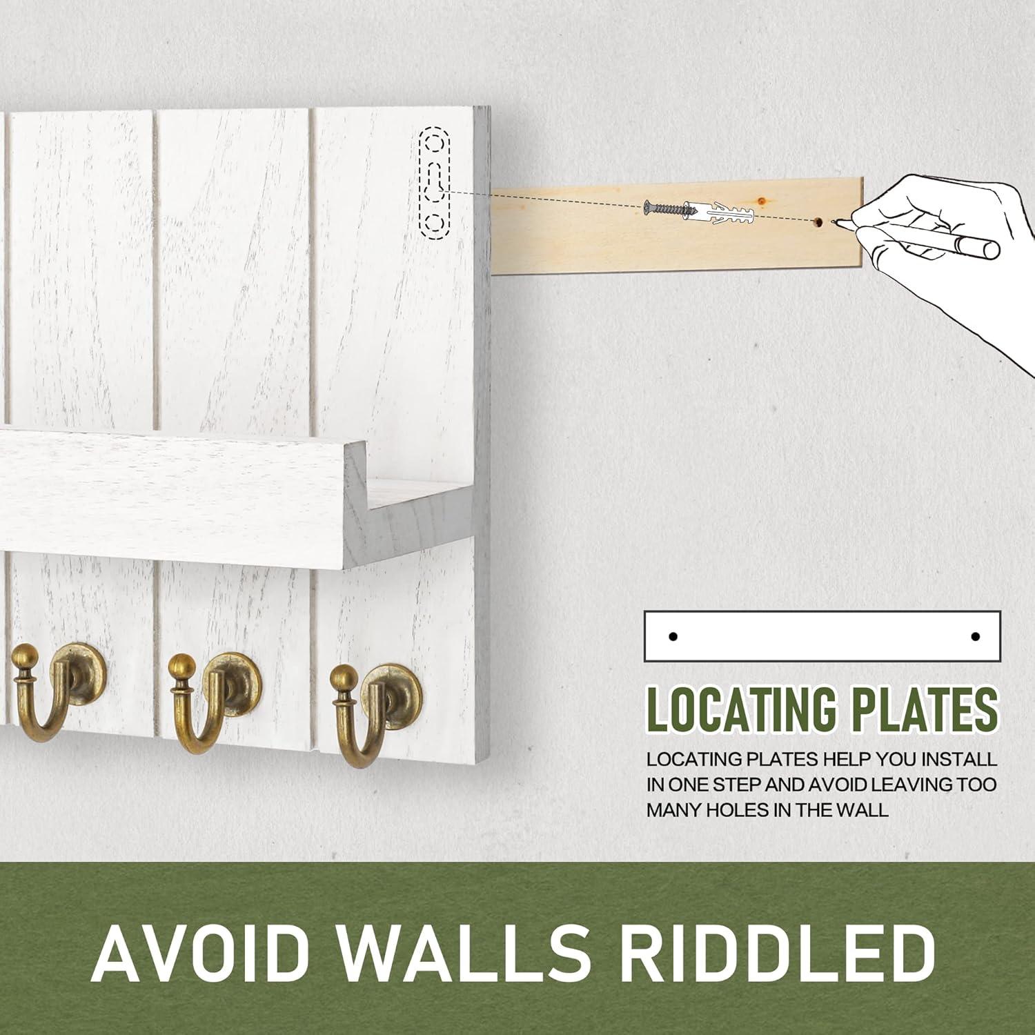 Rebee Vision Key Holder Wall Mount - Decorative Key and Mail Organizer for Wall with Shelf - Entryway and Living Room Decor(White)