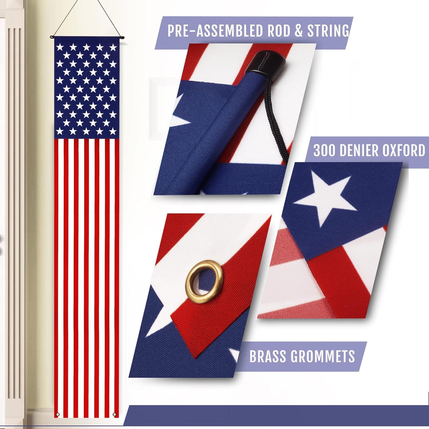 Anley American Flag Pull-Down Door Banners Porch Signs (2 Pieces) USA Flag Hanging Wall Banner - 12 in x 72 in