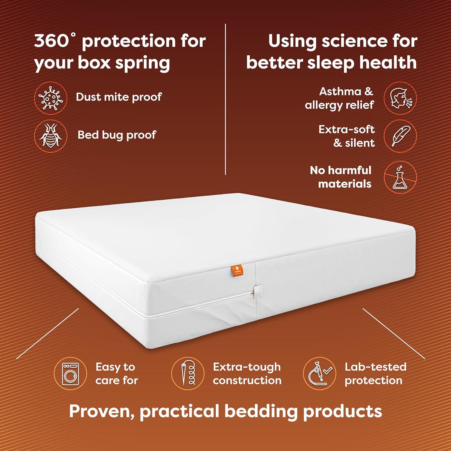 HOSPITOLOGY PRODUCTS Box Spring Encasement - Zippered Bed Bug Dust Mite Proof Hypoallergenic - Sleep Defense System - Split King - 39" W x 80" L - Set of 2 - Split - Low Profile 6"
