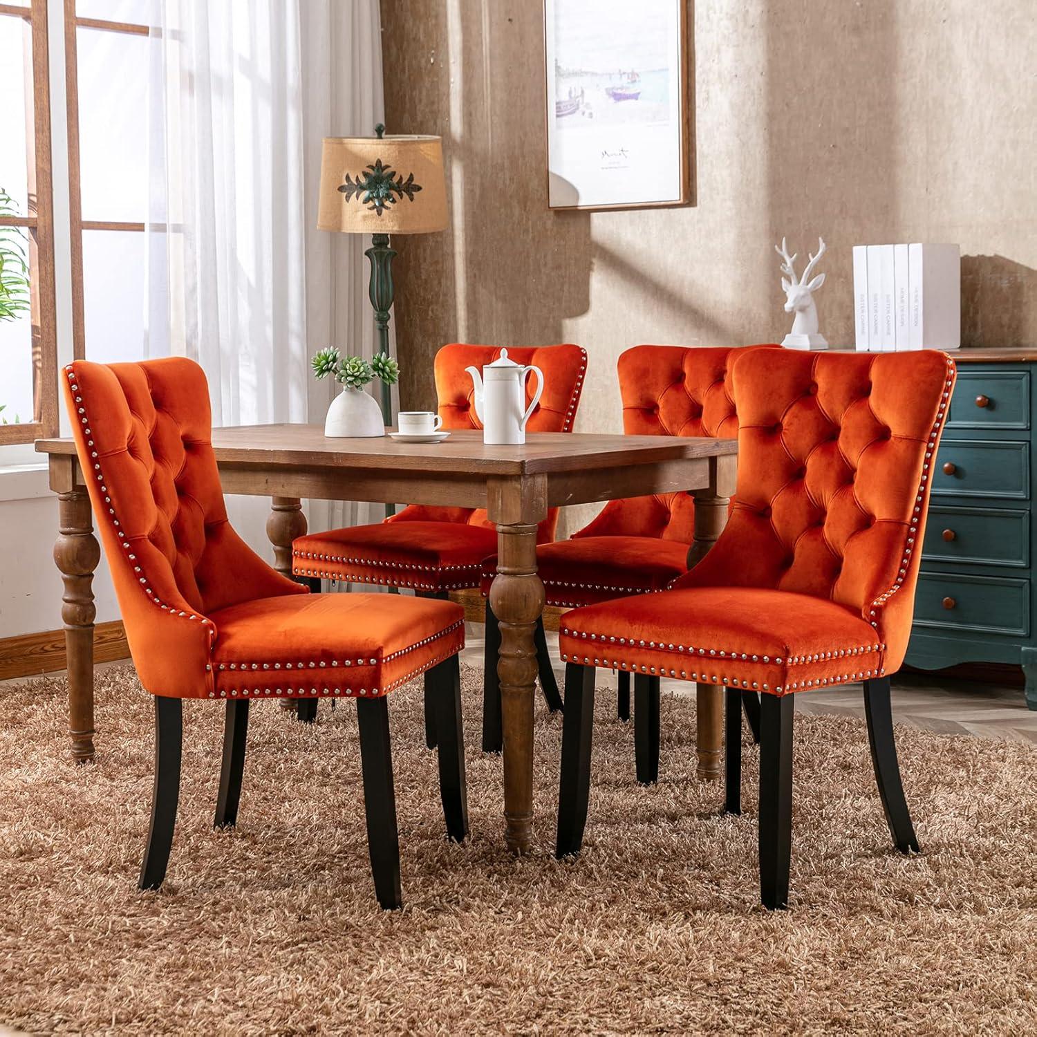 WestinTrends  Velvet Upholstered Tufted Dining Chairs (Set of 2), Orange