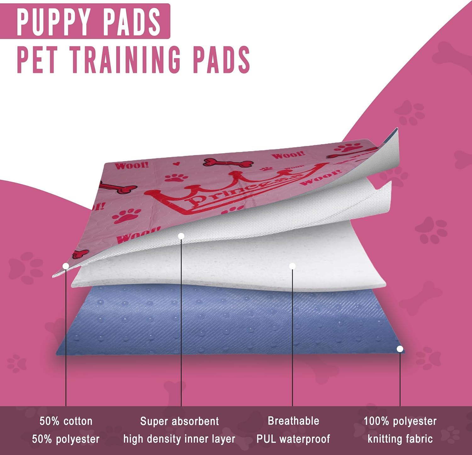 Pink Princess Washable Dog Pee Pads with Grooming Gloves