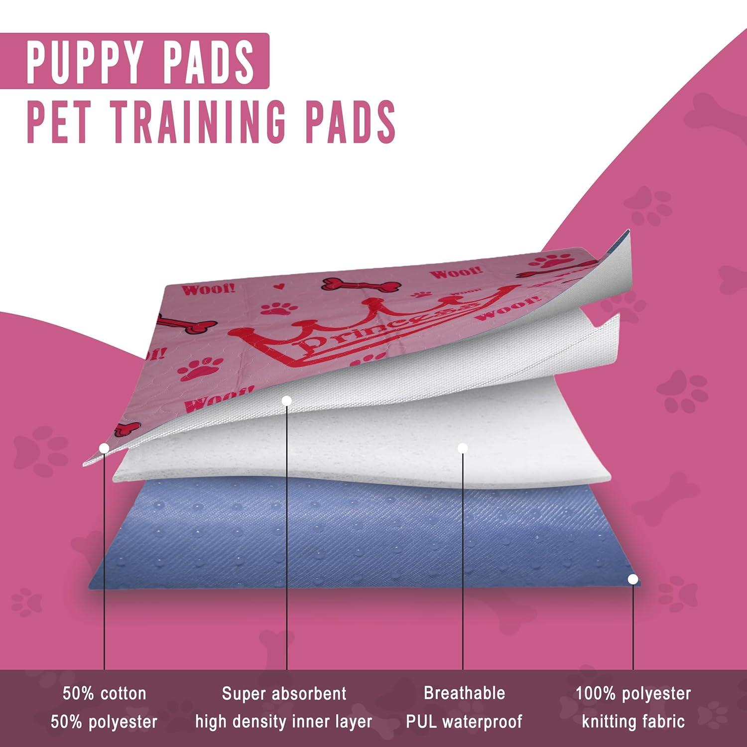 Pink Princess Washable Dog Pee Pads with Grooming Gloves
