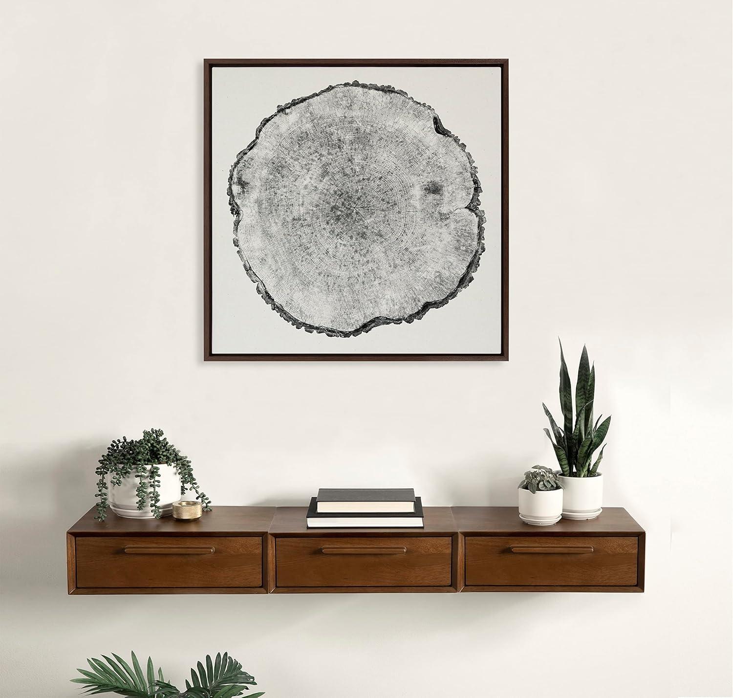 Kate and Laurel Sylvie Tree Rings Linen Framed Canvas by Emiko and Mark Franzen of F2Images, 30x30, Walnut Brown