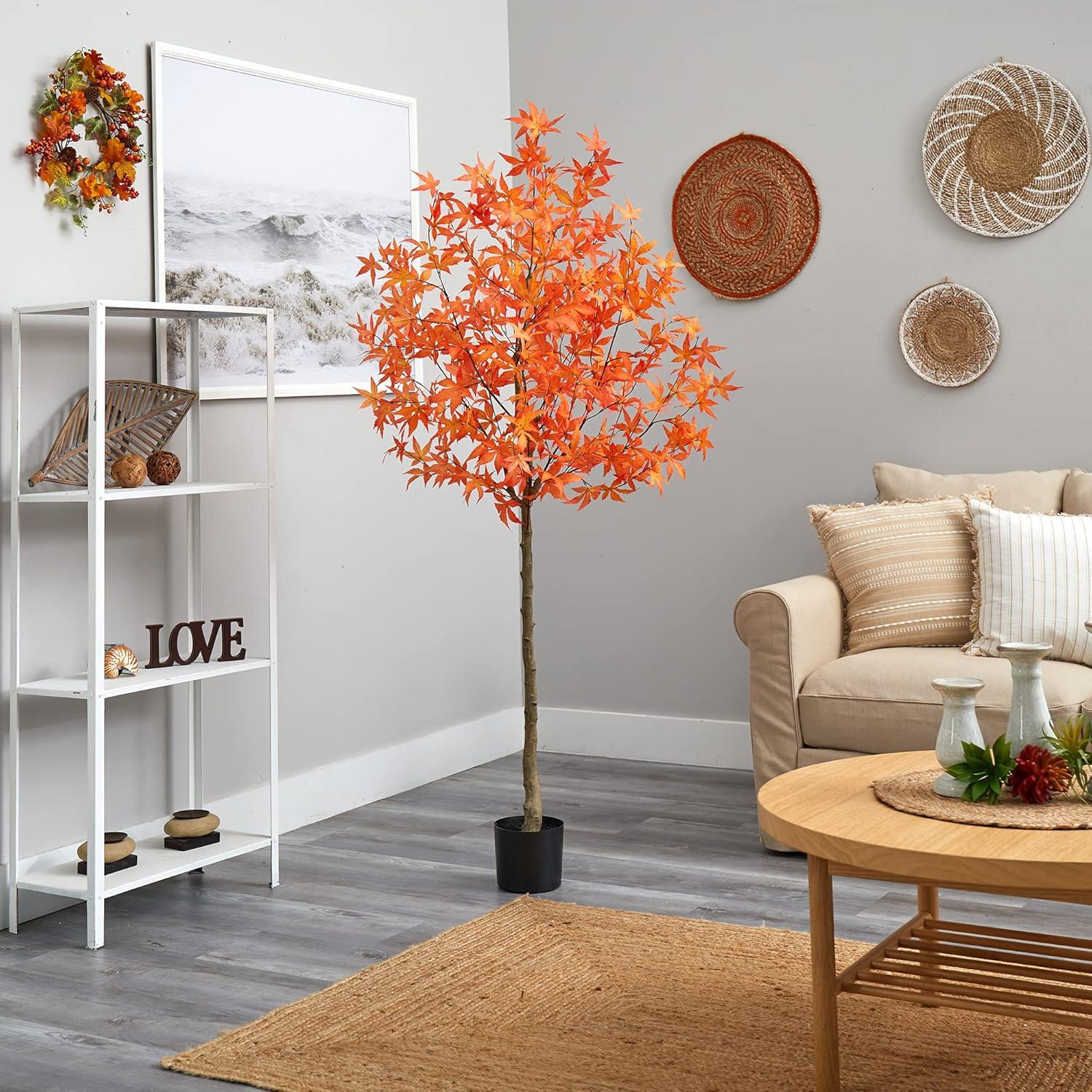 4-Foot Orange Faux Maple Tree in Black Pot