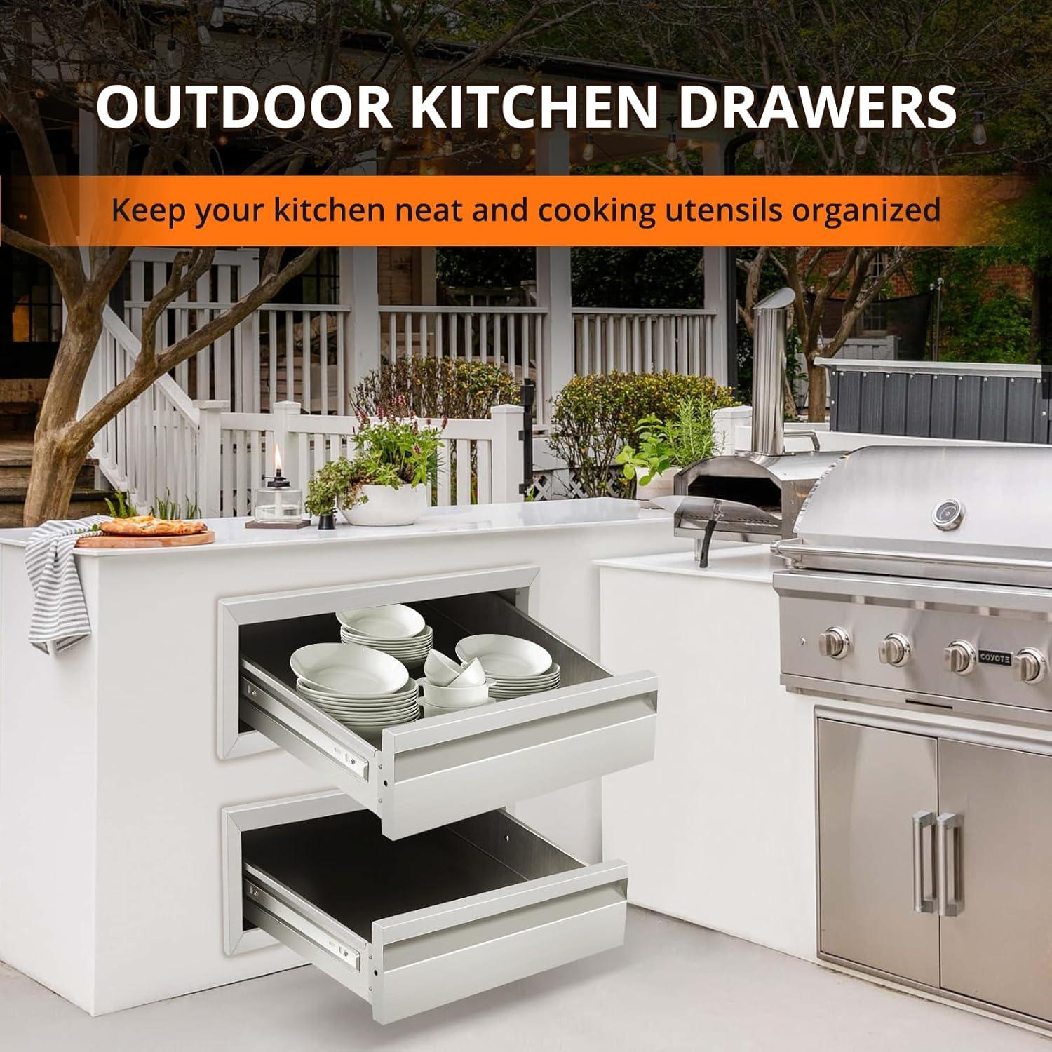 30" Stainless Steel Outdoor Kitchen Drawer with Divider