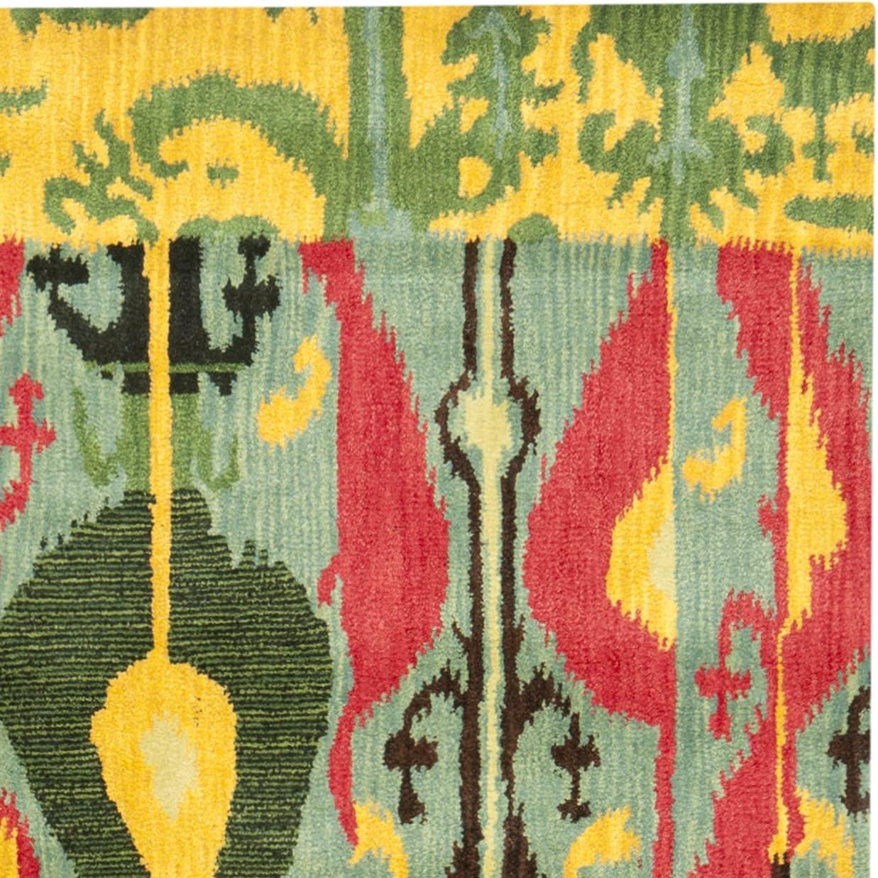 SAFAVIEH Ikat Betty Southwestern Wool Area Rug, Blue/Green, 8' x 10'