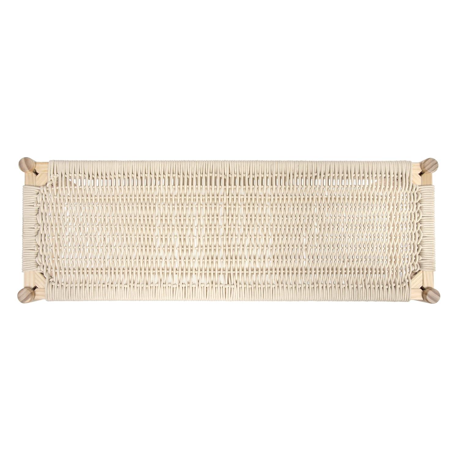 Storied Home Fernway Solid Wood and Woven Rope Entryway Bench Cream: Scandinavian Design, Pine Frame, 43.25" Long