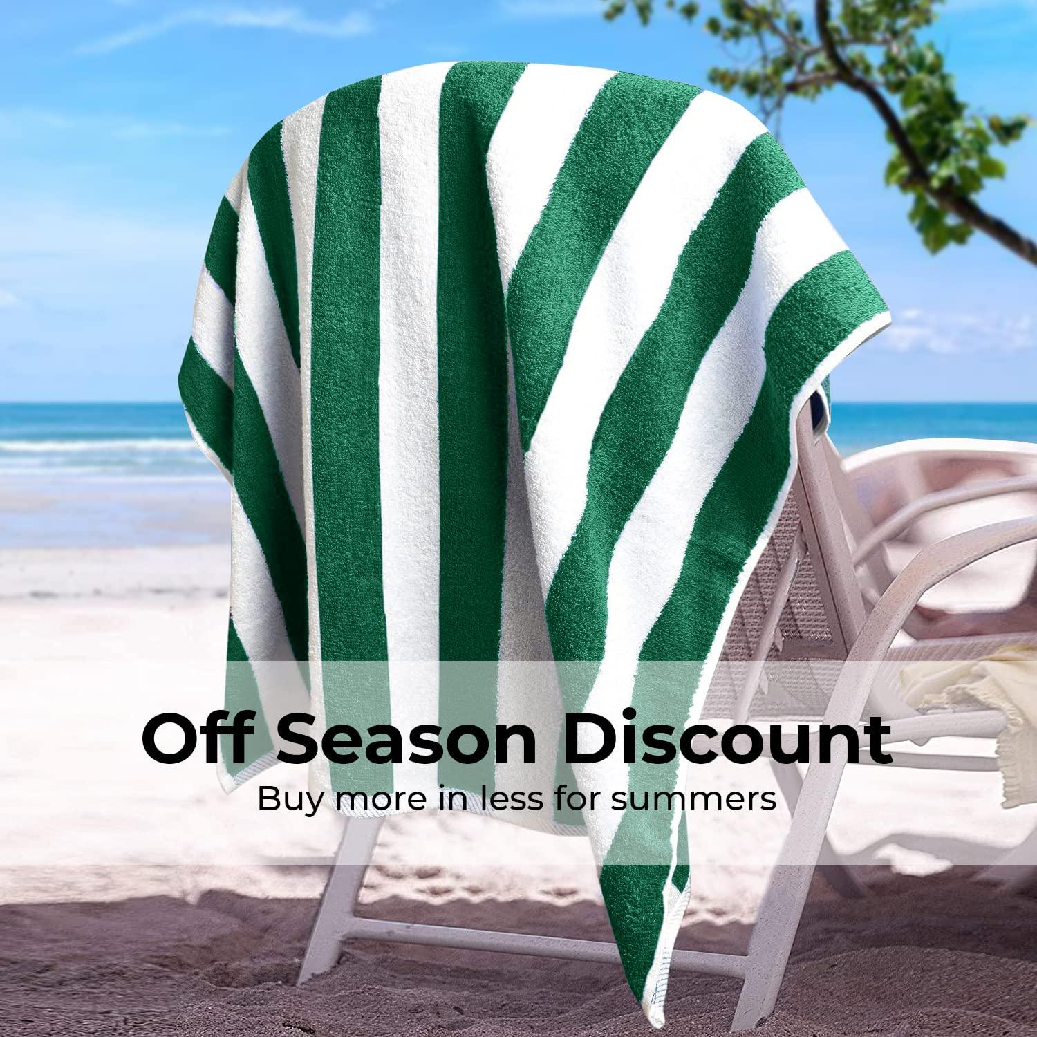 American Soft Linen Beach Towel, 100% Cotton Cabana Striped Beach Towel, 30 in by 60 in Soft Absorbent Beach Pool Towel
, Green