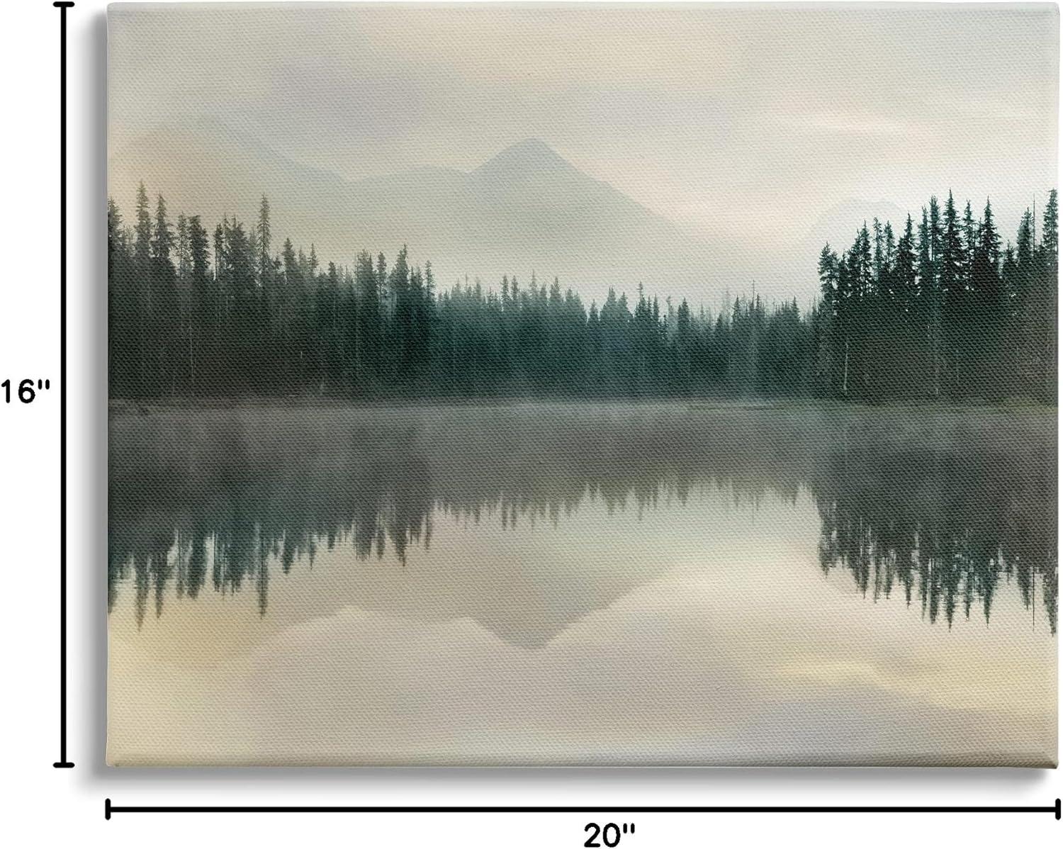 Stupell Industries Foggy Lake Forest Landscape Soft Nature Water Reflection Gallery Wrapped Canvas Wall Art, 16 x 20