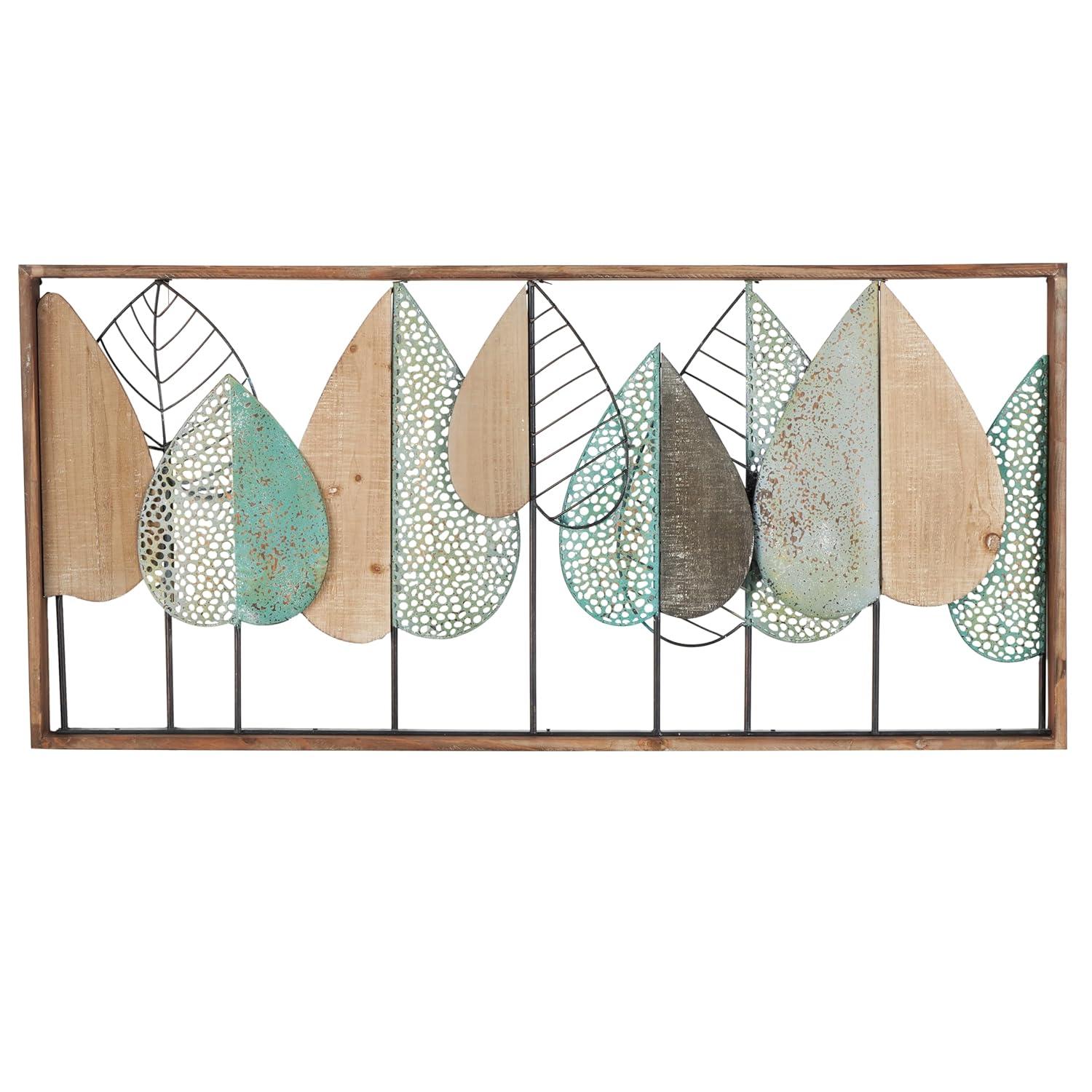 XMVJHOME Modern Leaf Wall Art Sculpture With Metal Wire Accents, Minimalist Botanical Home Decor, Open-Frame Design For Contemporary Interiors