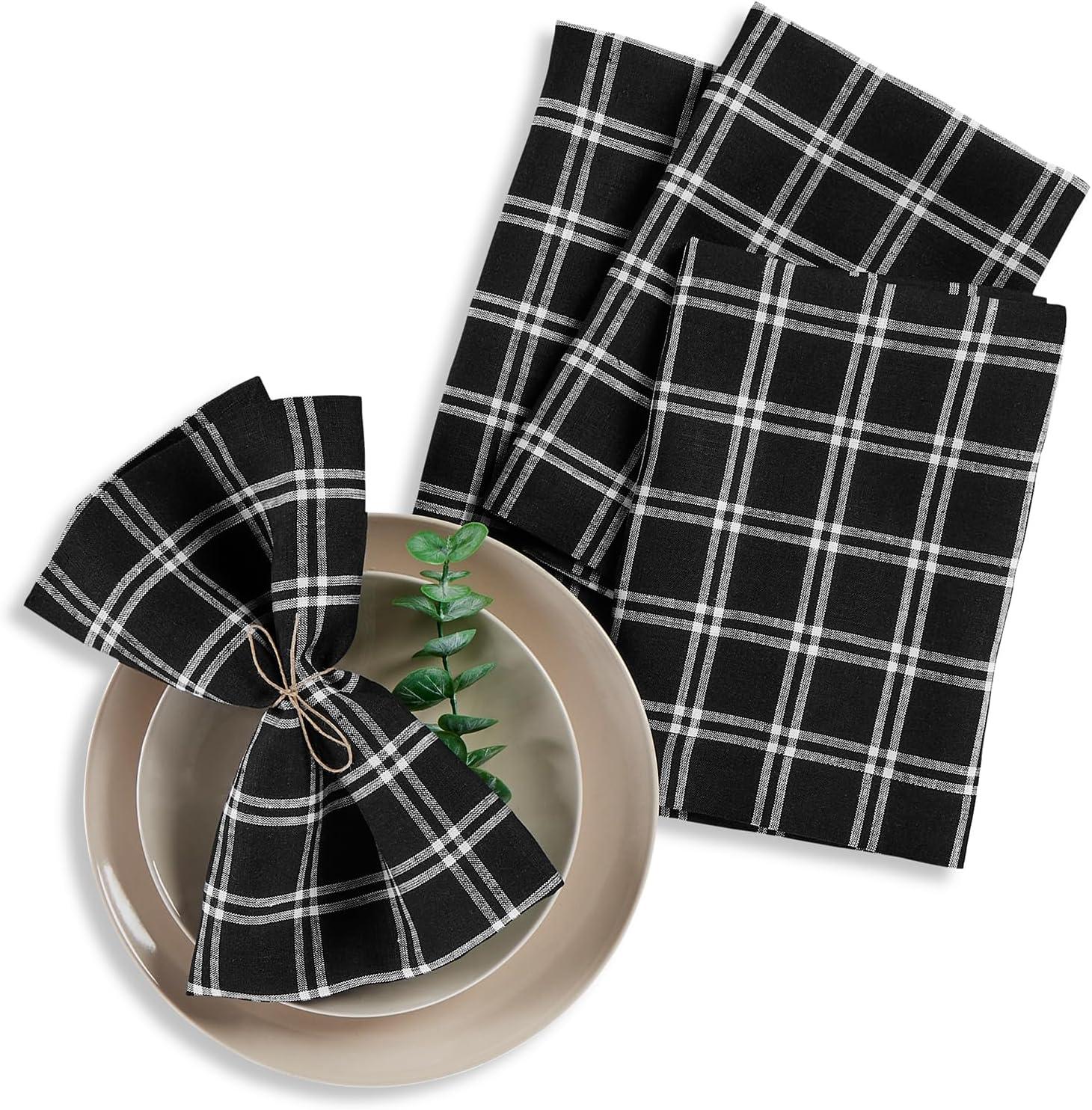 Solino Home Marseille Plaid - 100% Pure Linen Dinner Napkins (Set of 4)