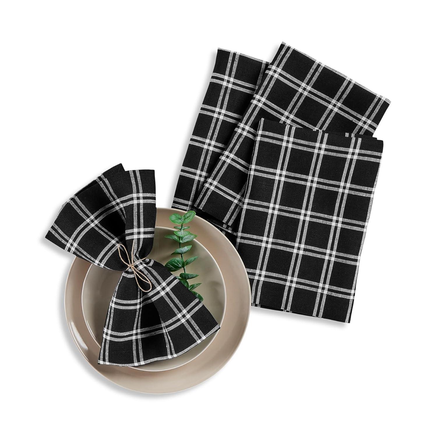 Solino Home Marseille Plaid - 100% Pure Linen Dinner Napkins (Set of 4)