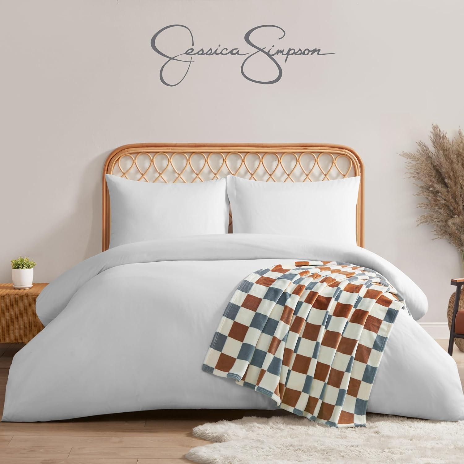Jessica Simpson Plush 50"X70" Throw Blanket - Emery Checkerboard Rust/Grey- Luxurious Plush Blanket for Ultimate Comfort and Cozy Warmth