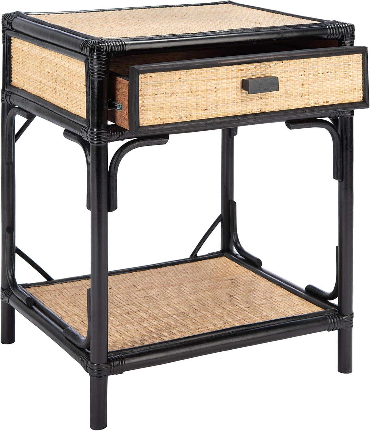 Roya 1 Drawer 1 Shelf Nightstand - NST4005 - Black/Natural - Safavieh