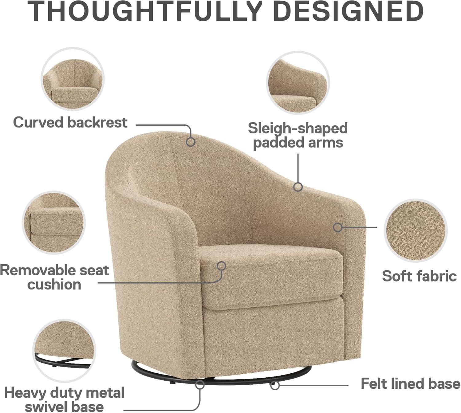 DHP Gentle Swivel Curved Accent Chair, Taupe Boucle