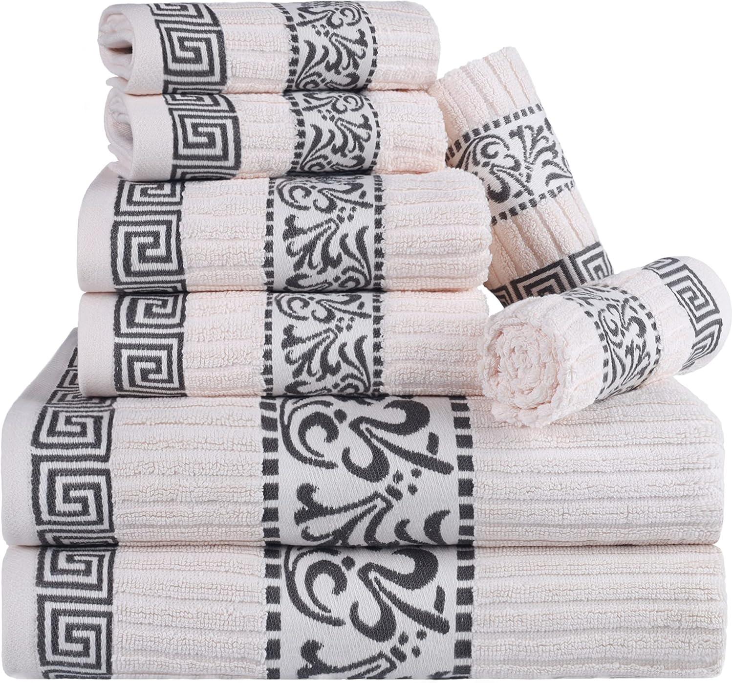 Superior Athens Cotton Medium Weight Floral Border Greek Key Trim 8 Piece Assorted Towel Set by Superior
