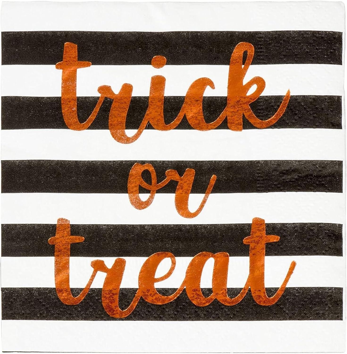 Blue Panda 50 Pack Halloween Cocktail Napkins, 3-Ply Trick or Treat Napkins for Spooky Halloween Decors and Party Supplies, 5x5 In