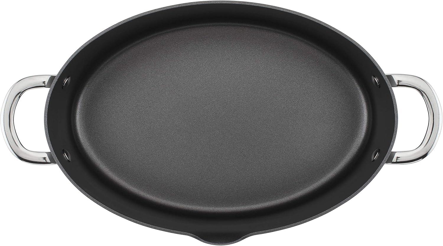 Gray Hard Anodized Nonstick Oval Pasta Pot with Glass Lid