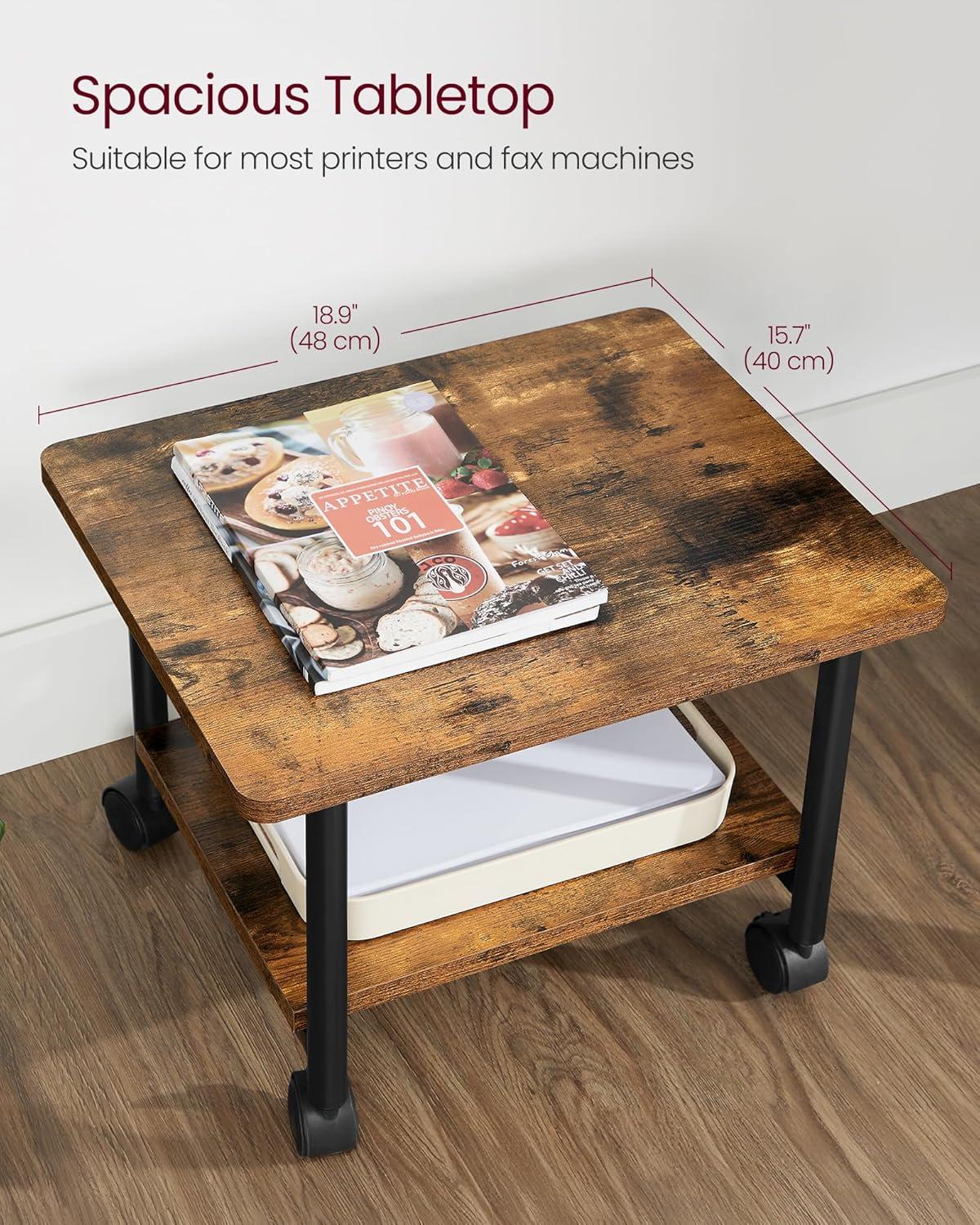 VASAGLE 2 Tier Industrial Desk Printer Stand, Rustic Brown and Black