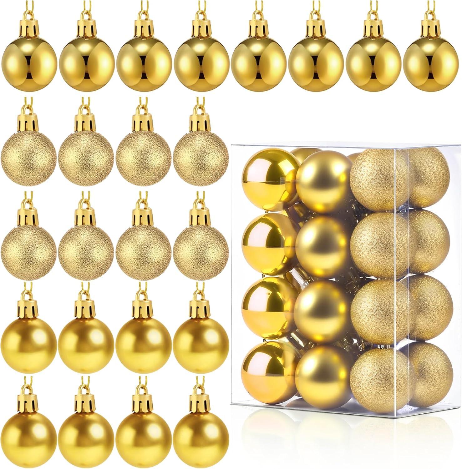 Set of 24 Mini Shatterproof Christmas Balls Tree Ornaments Party Decoration, 3cm/1.1inch gold 3cm