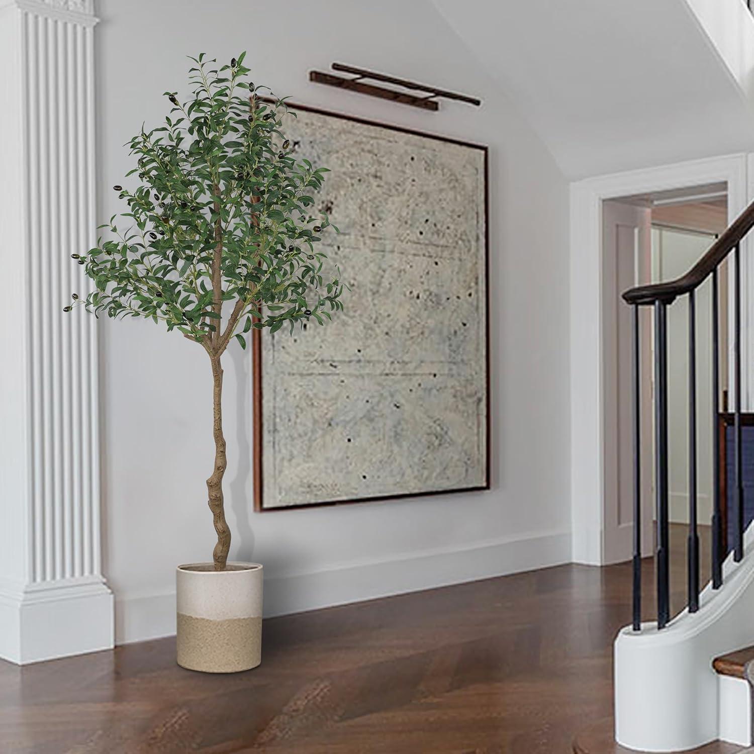 AnTing Artificial Olive Tree 6FT Faux Olive Branches and Fruits with Pot for Home Decor Indoor Gift