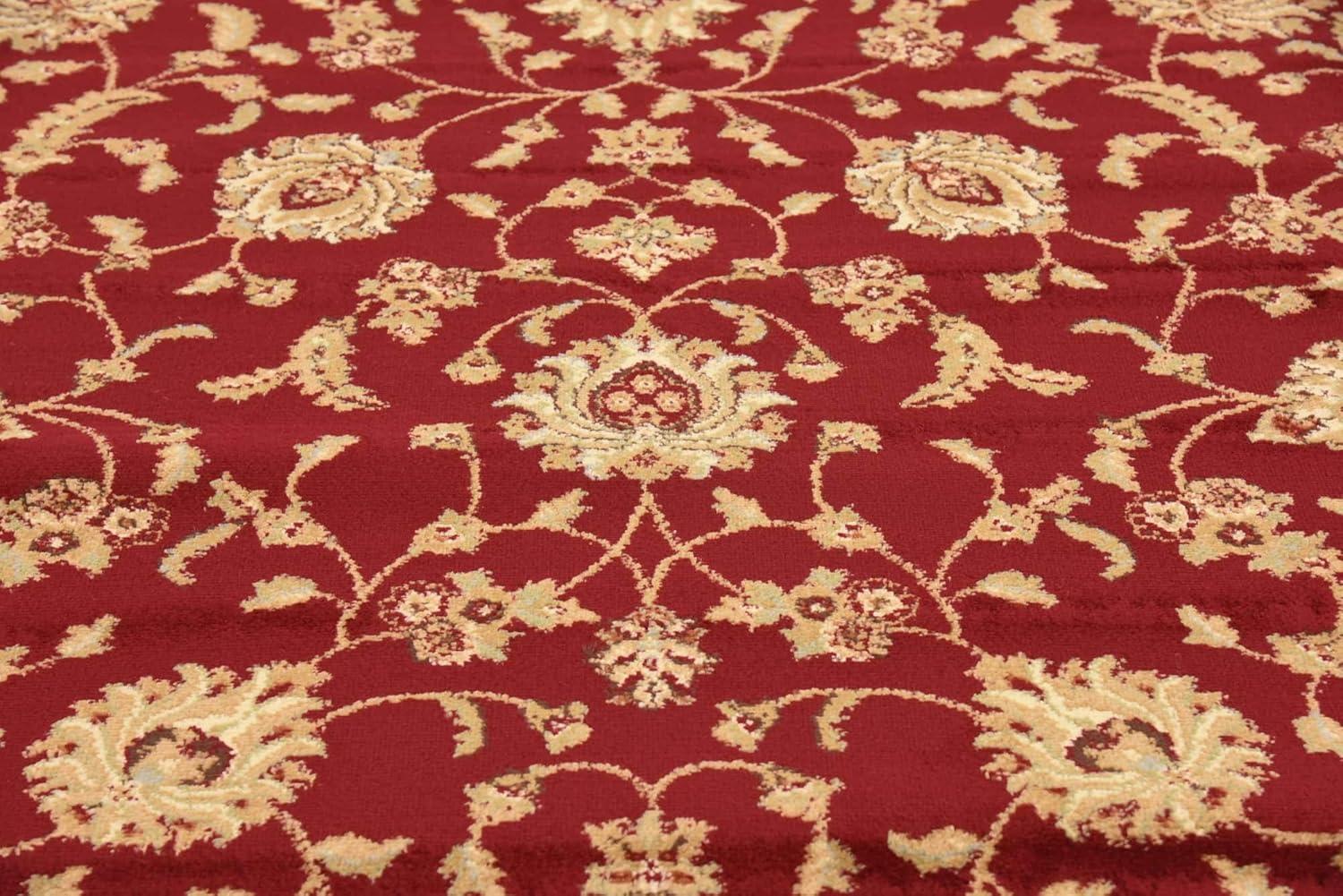 Elegant Red Square Synthetic Floral 8' Indoor Area Rug