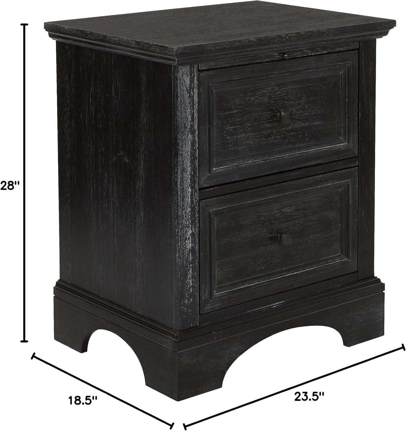 OSP Home Furnishings Farmhouse Basics 2 Drawer Nightstand with Tray in Rustic Black Finish