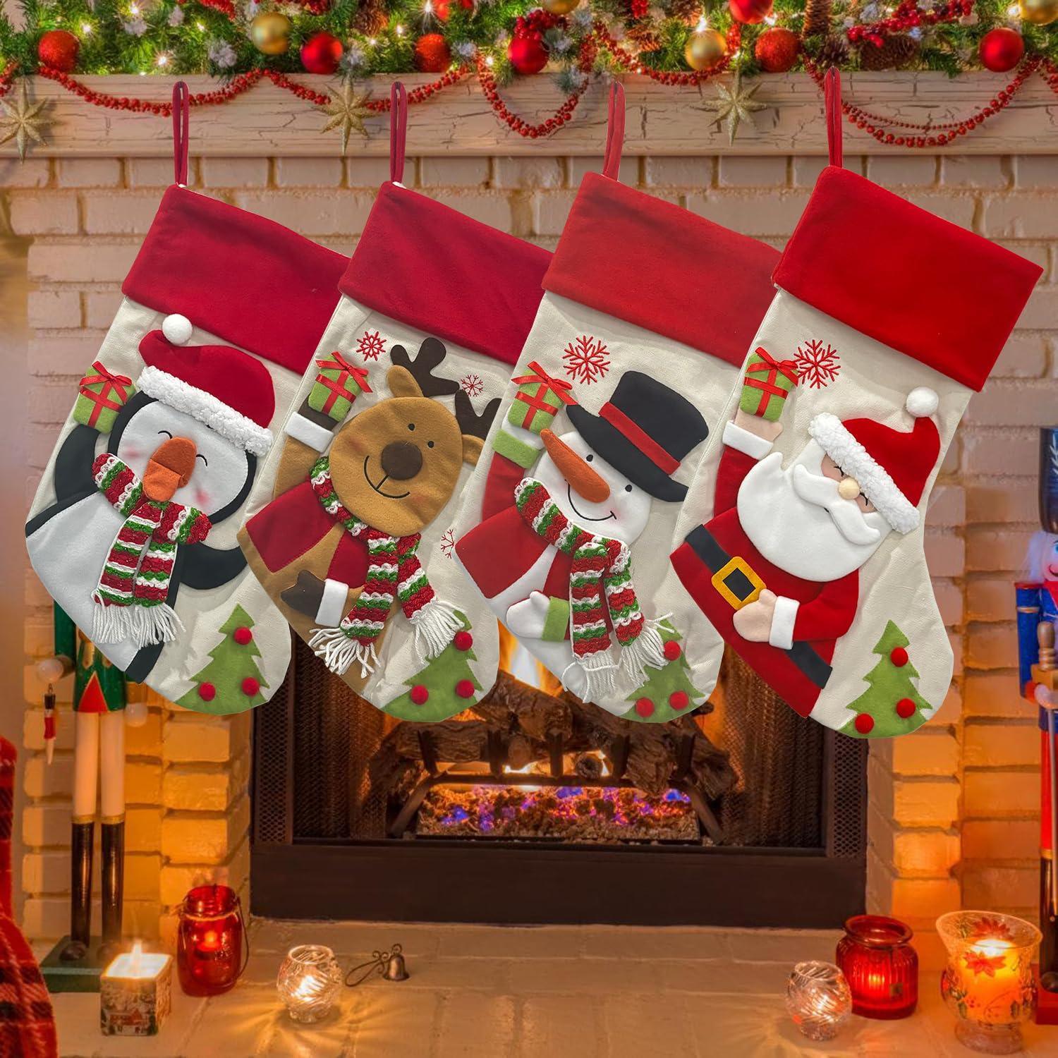 EUDIDV Christmas Ornaments Personalized Christmas Stockings Christmas Stockings With Names 18in Stockings With Santa Snowman And Reindeer Designs Custom Stockings For Holiday Decor Xmas Tree Decor