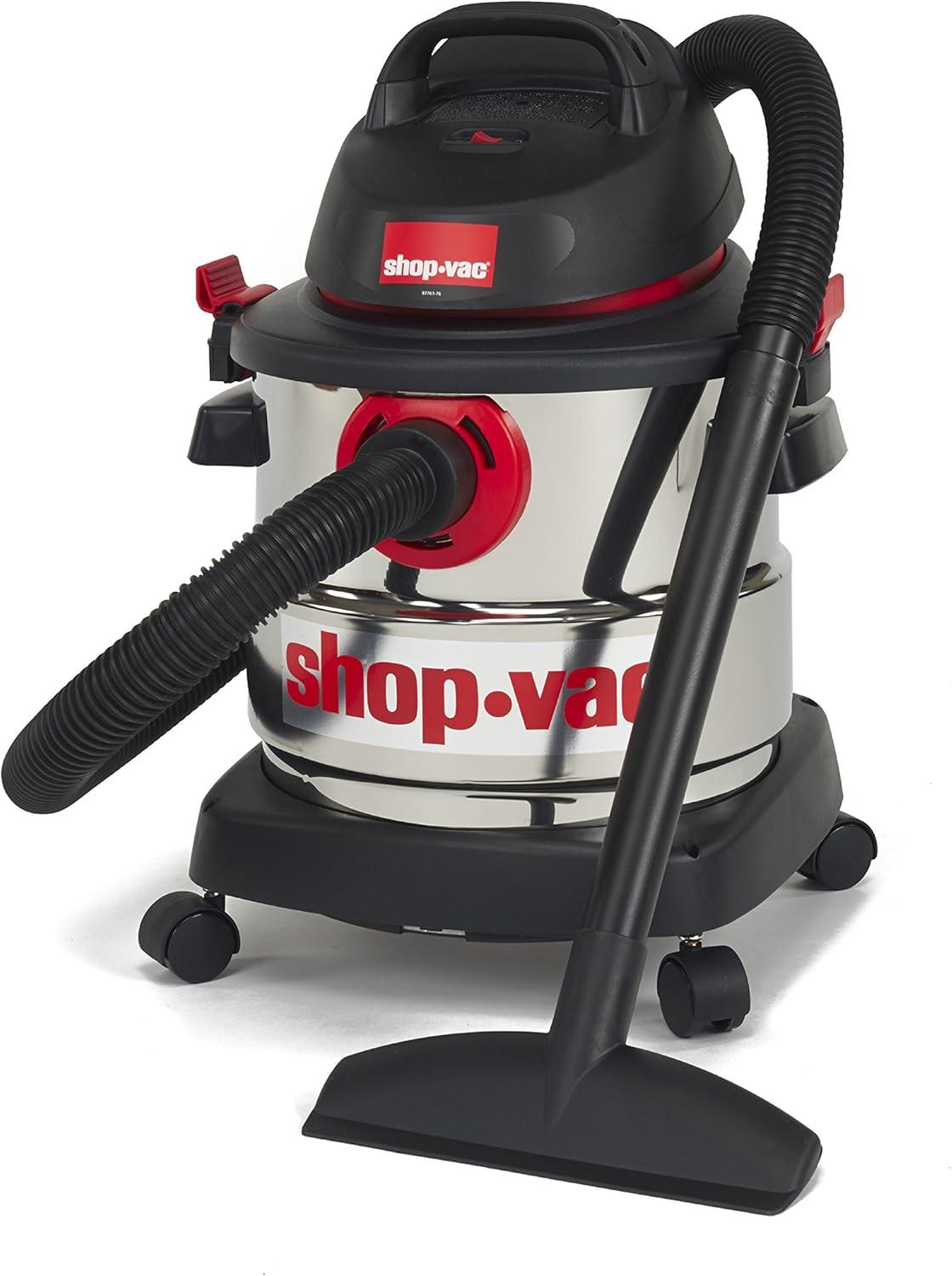 Shop-Vac 5989305 Wet/Dry Vacuum, 5 Gallon, 4.5 Peak HP Stainless Steel Vacuum, 1.25 Inch Diameter x 7 Foot Hose, 6 Ft Cord Length, Ideal for Jobsite, Garage, Car & Workshop