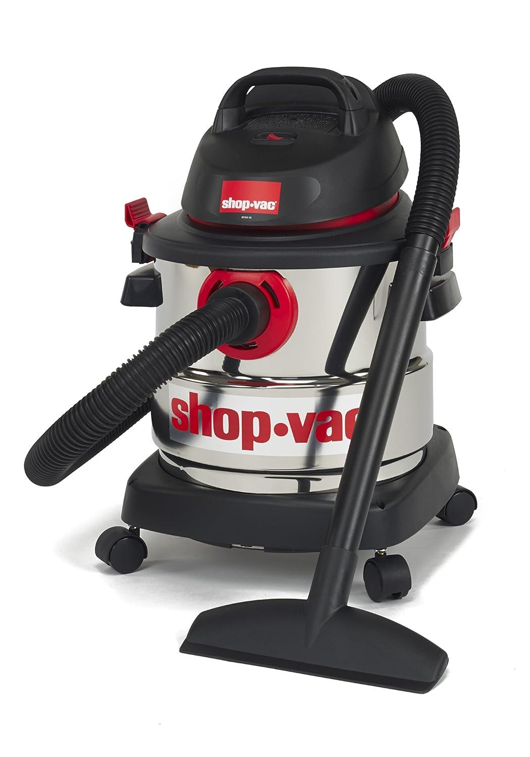 Shop-Vac 5989305 Wet/Dry Vacuum, 5 Gallon, 4.5 Peak HP Stainless Steel Vacuum, 1.25 Inch Diameter x 7 Foot Hose, 6 Ft Cord Length, Ideal for Jobsite, Garage, Car & Workshop