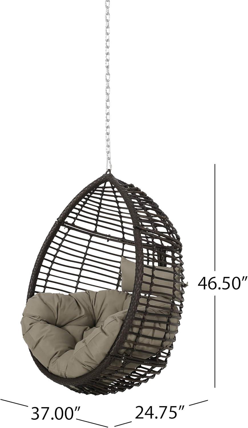 Morris Indoor/Outdoor Wicker Hanging Chair with 8' Chain - Christopher Knight Home: Cushioned, Weather-Resistant