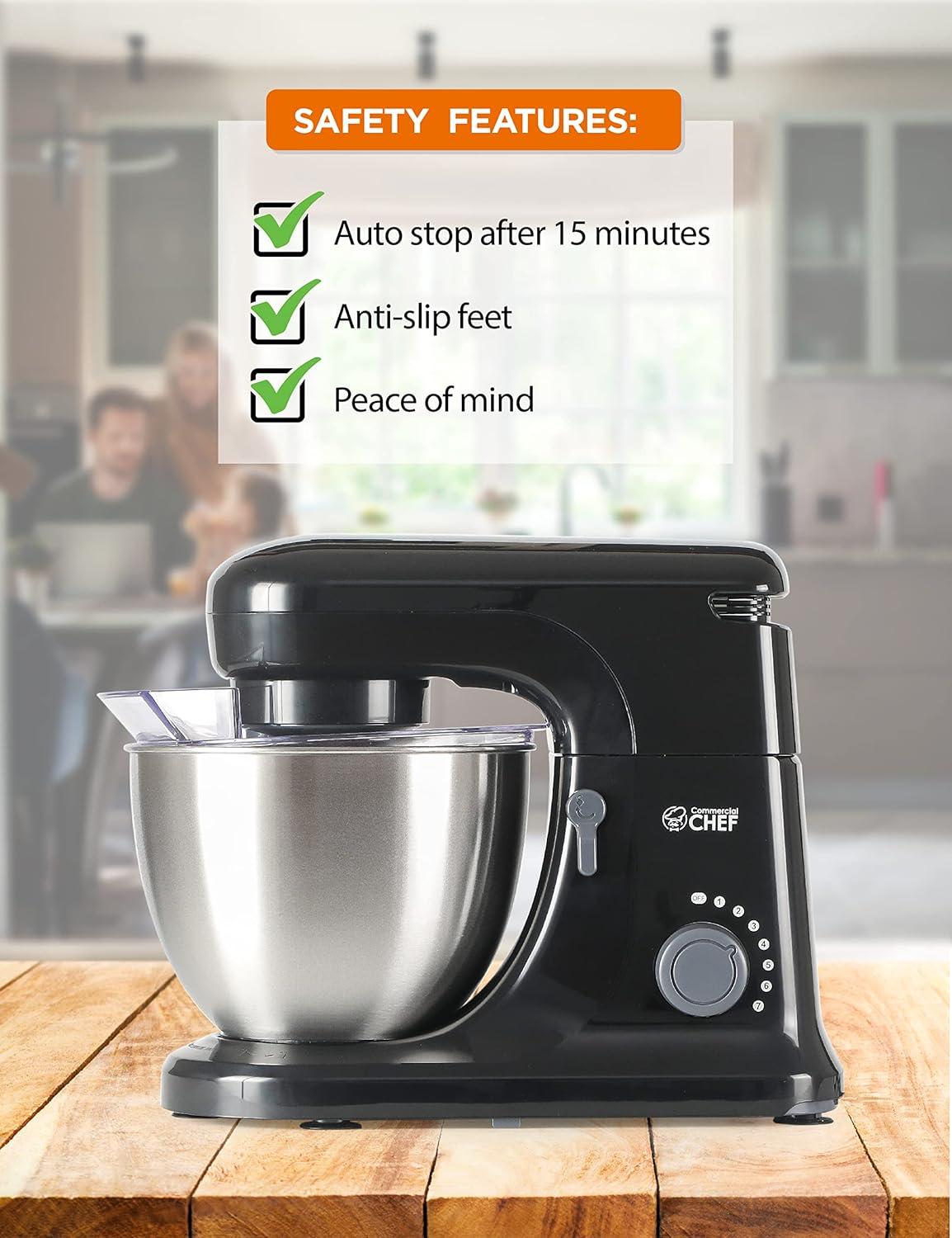 Commercial Chef Electric Stand Mixer 4.7 Quart, 7 Speed Settings